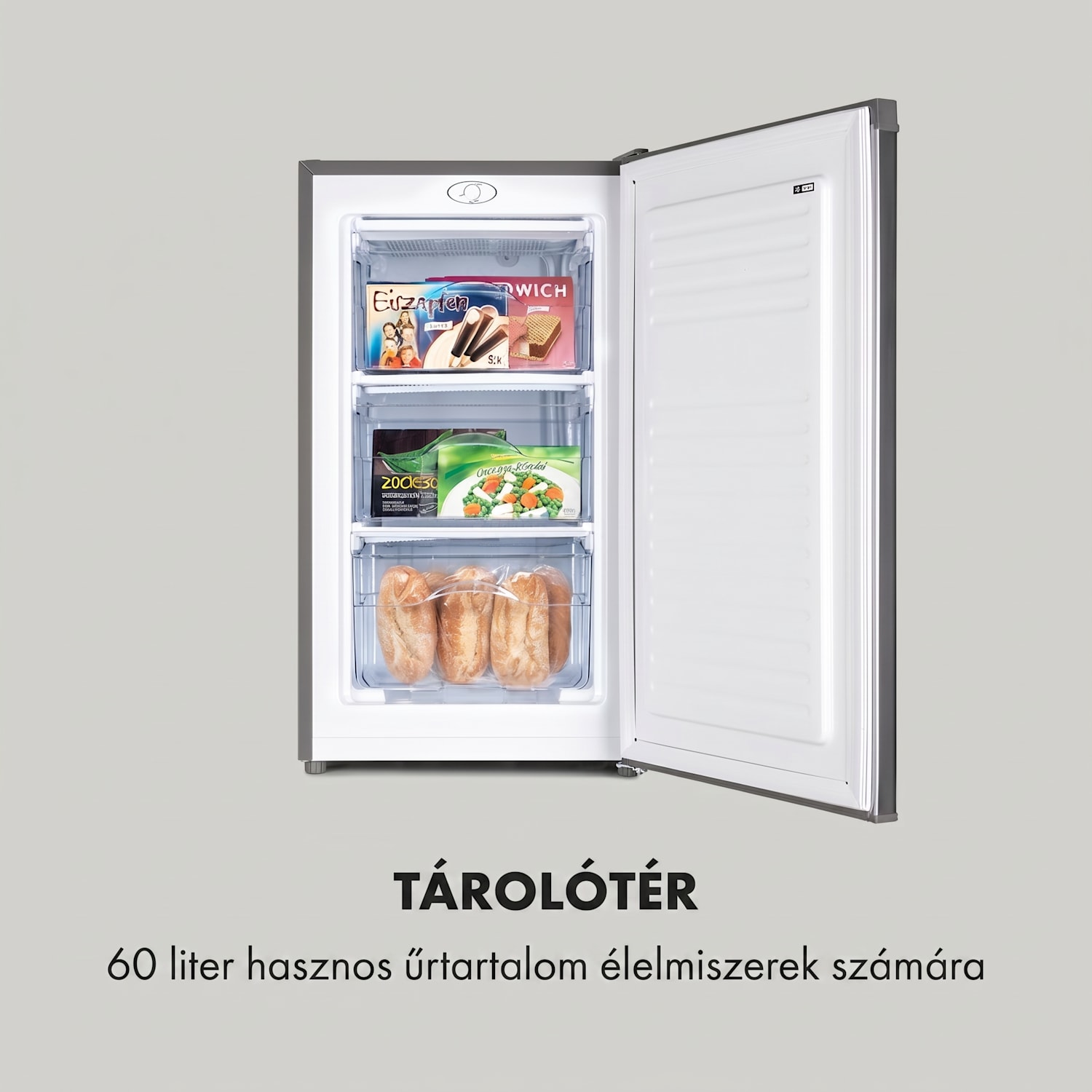 Garfield Eco L, fagyasztó, 64 l, 3 fiók, szürke 