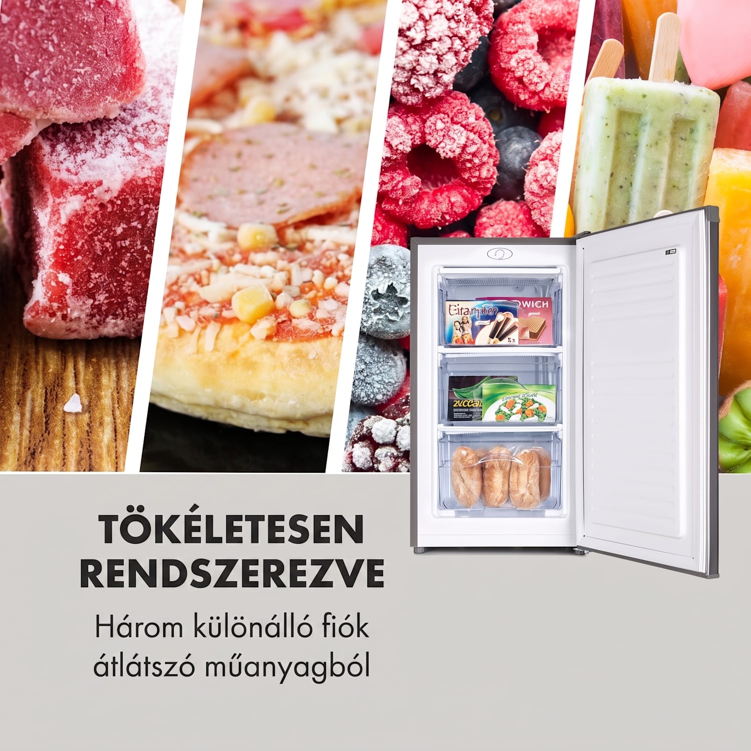 Garfield Eco L, fagyasztó, 64 l, 3 fiók, szürke 