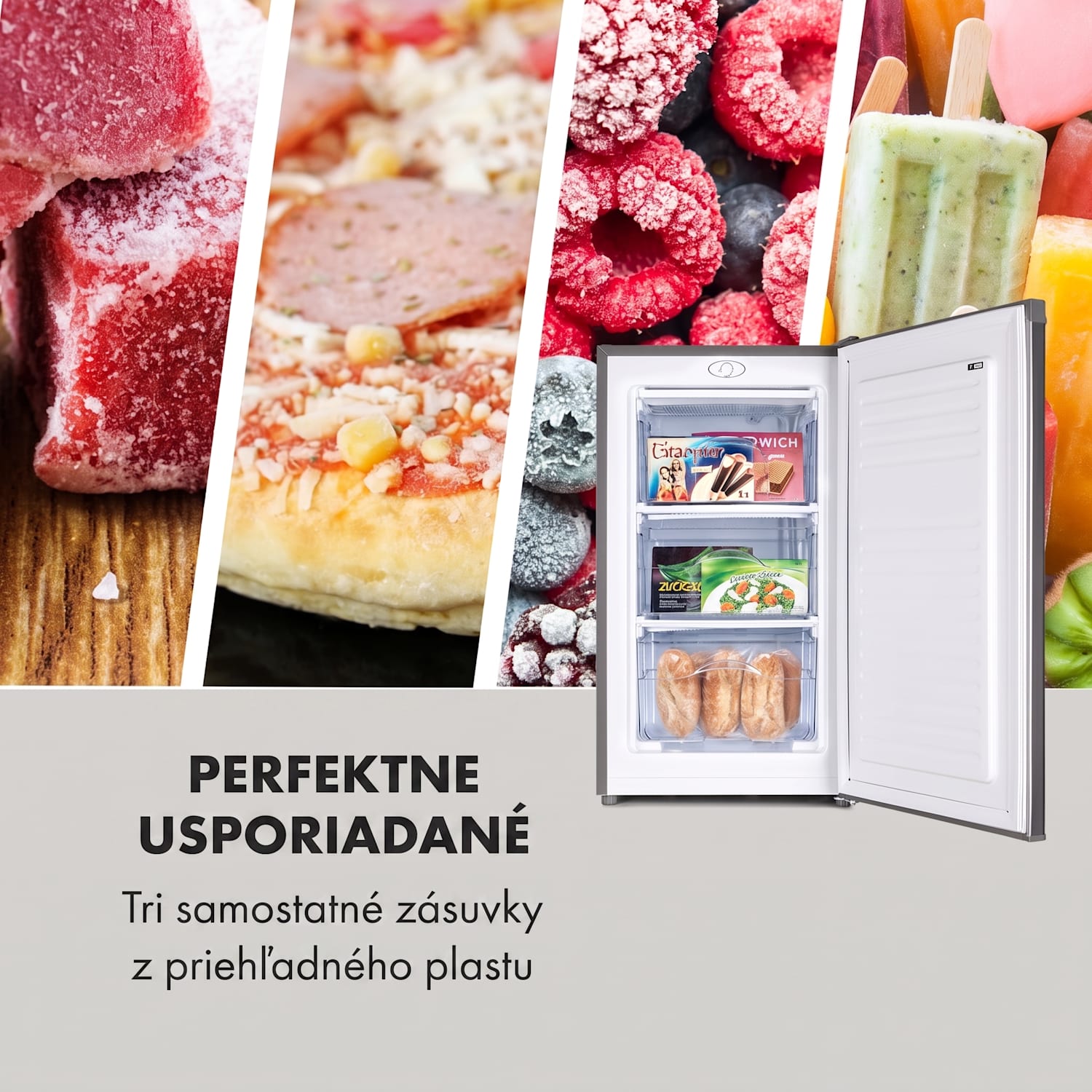 Garfield Eco L, mraznička, 64 l, 3 zásuvky, sivá 