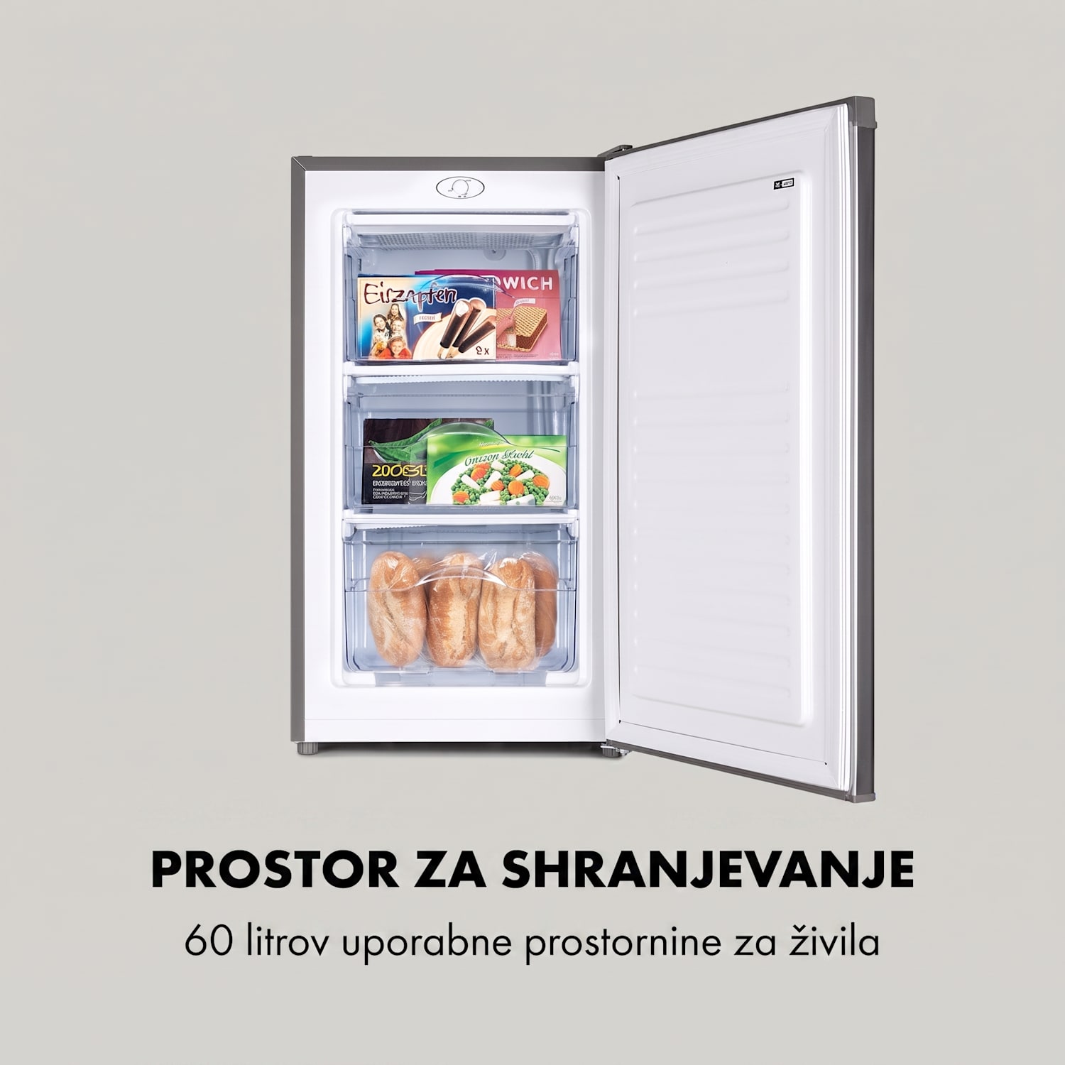 Garfield Eco L, zamrzovalnik, 64 l, 3 predali, siva 