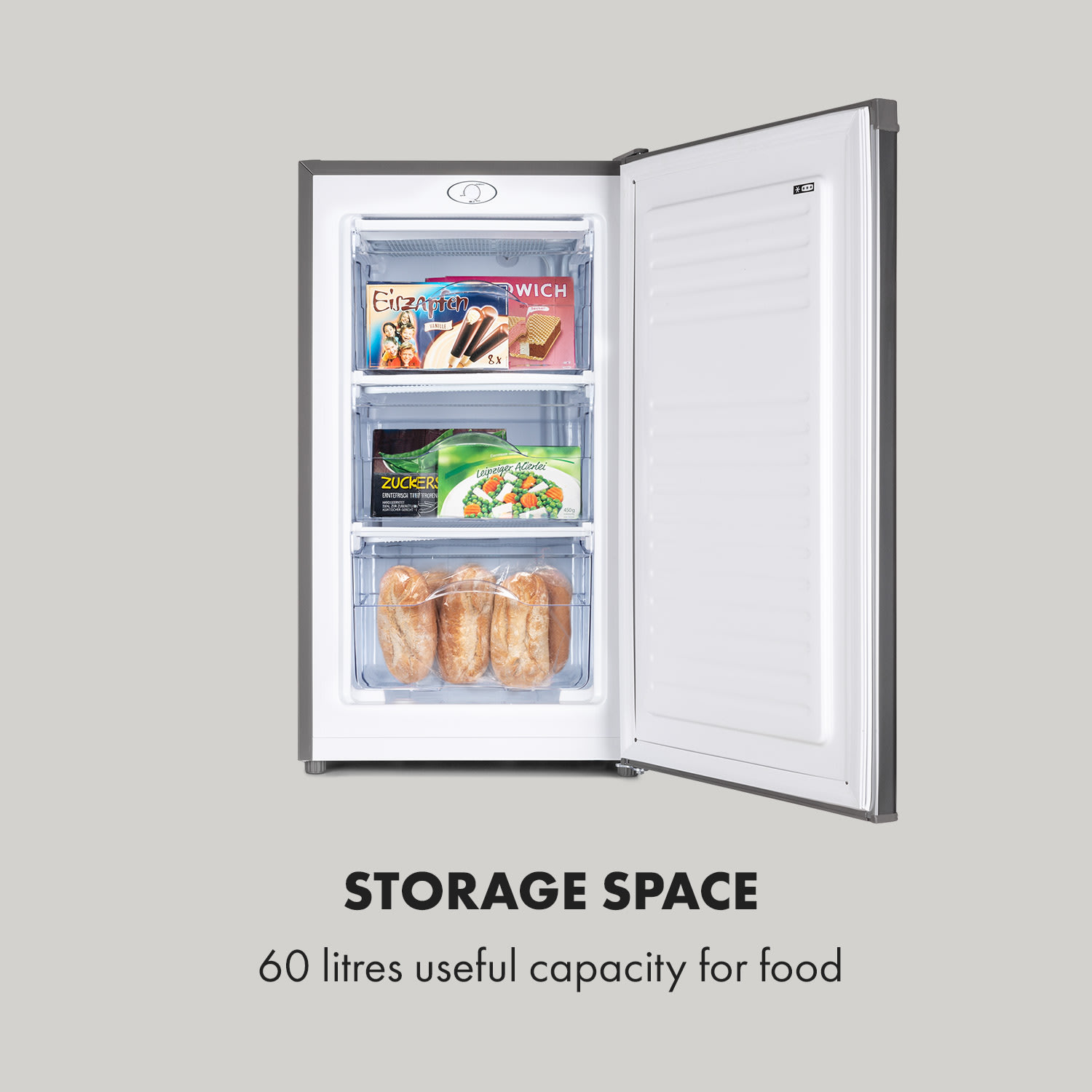 Garfield Eco L, zamrażarka, 64 l, 3 szuflady, szara 