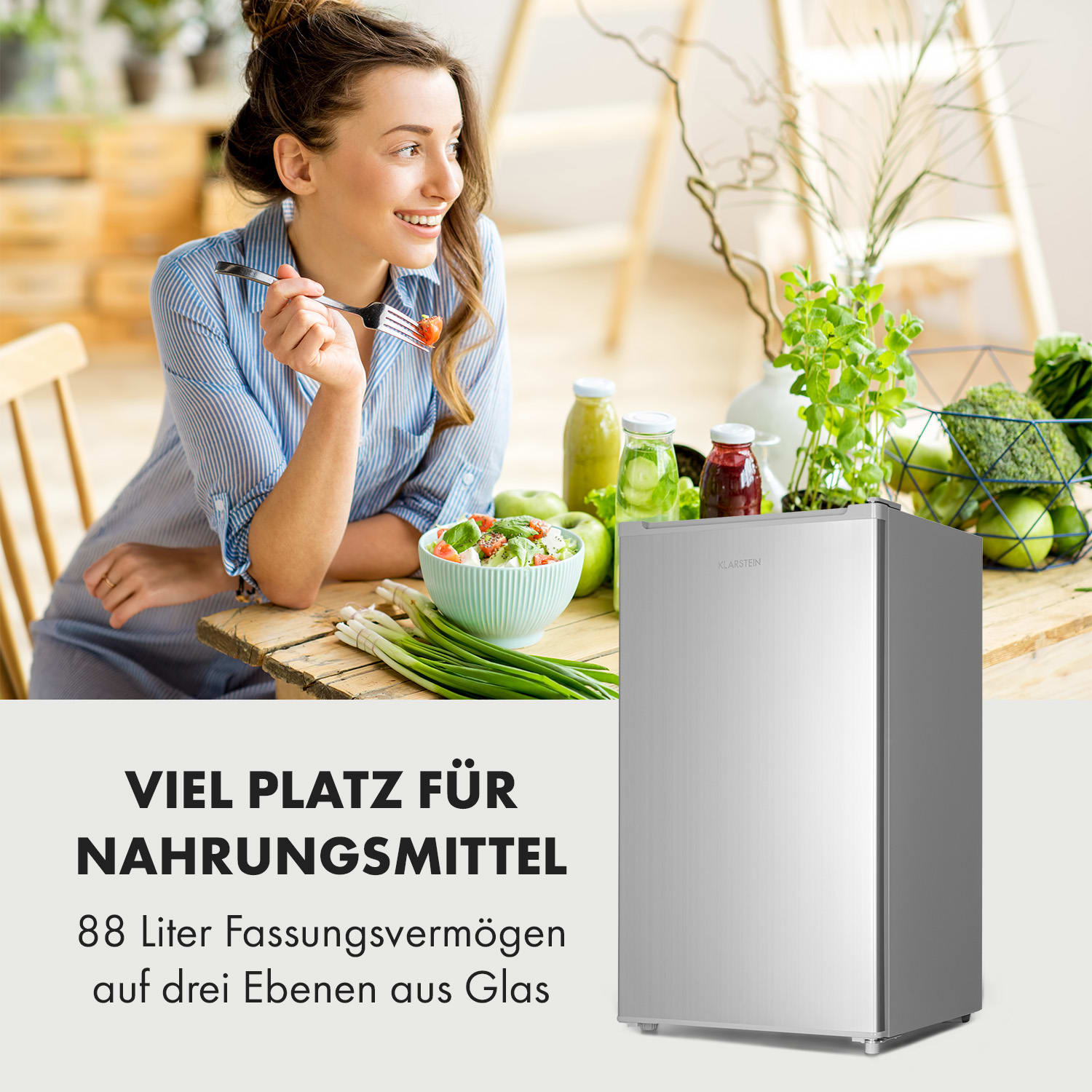 Hudson Kühlschrank 88 Liter Crisperfach Kompressor Silber