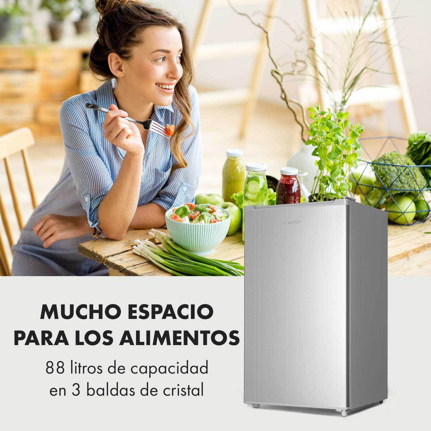 Hudson Frigorífico de 88 litros con compartimento Crisper y compresor Plata