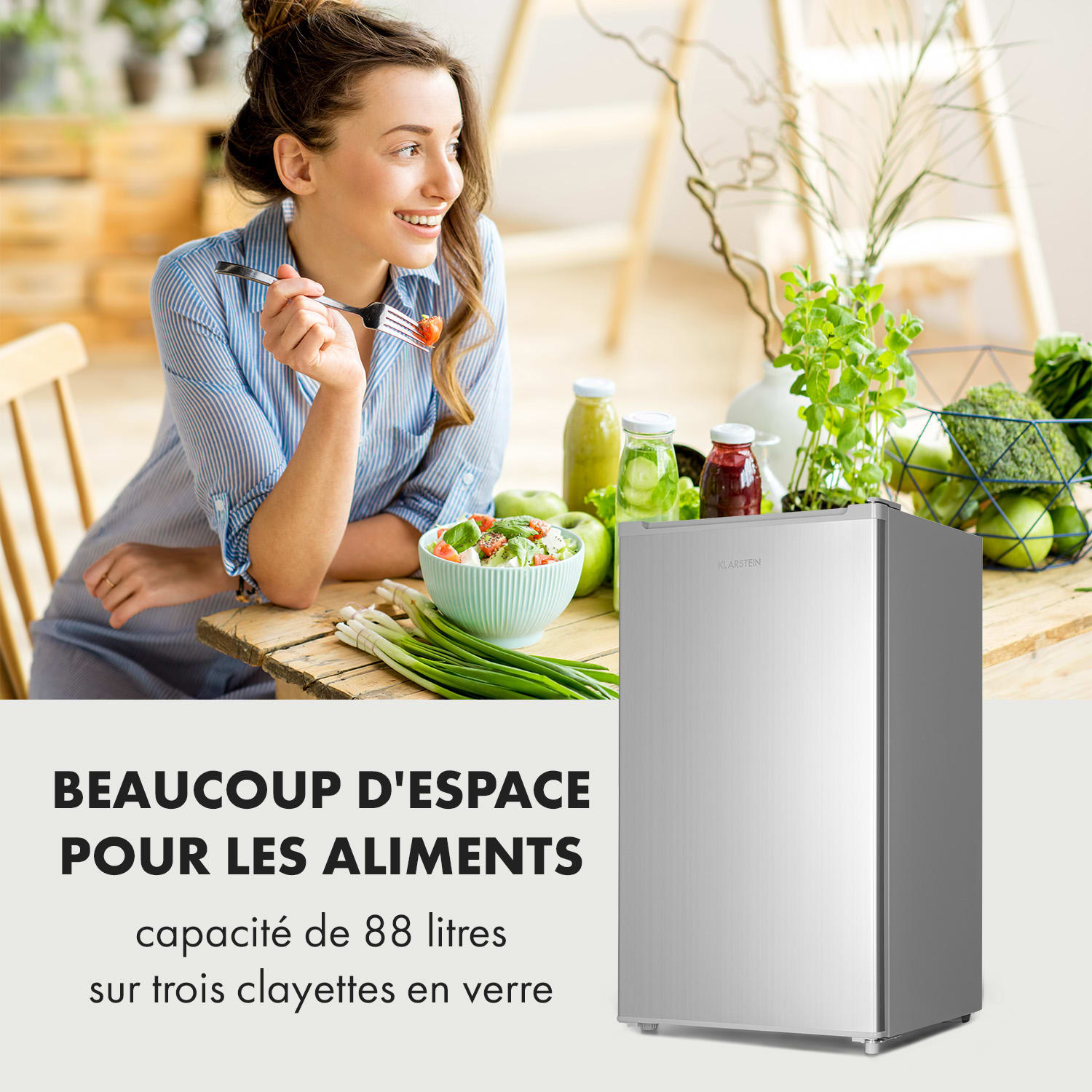 Réfrigérateur Hudson 88 litres Bac à légumes Compresseur Argent
