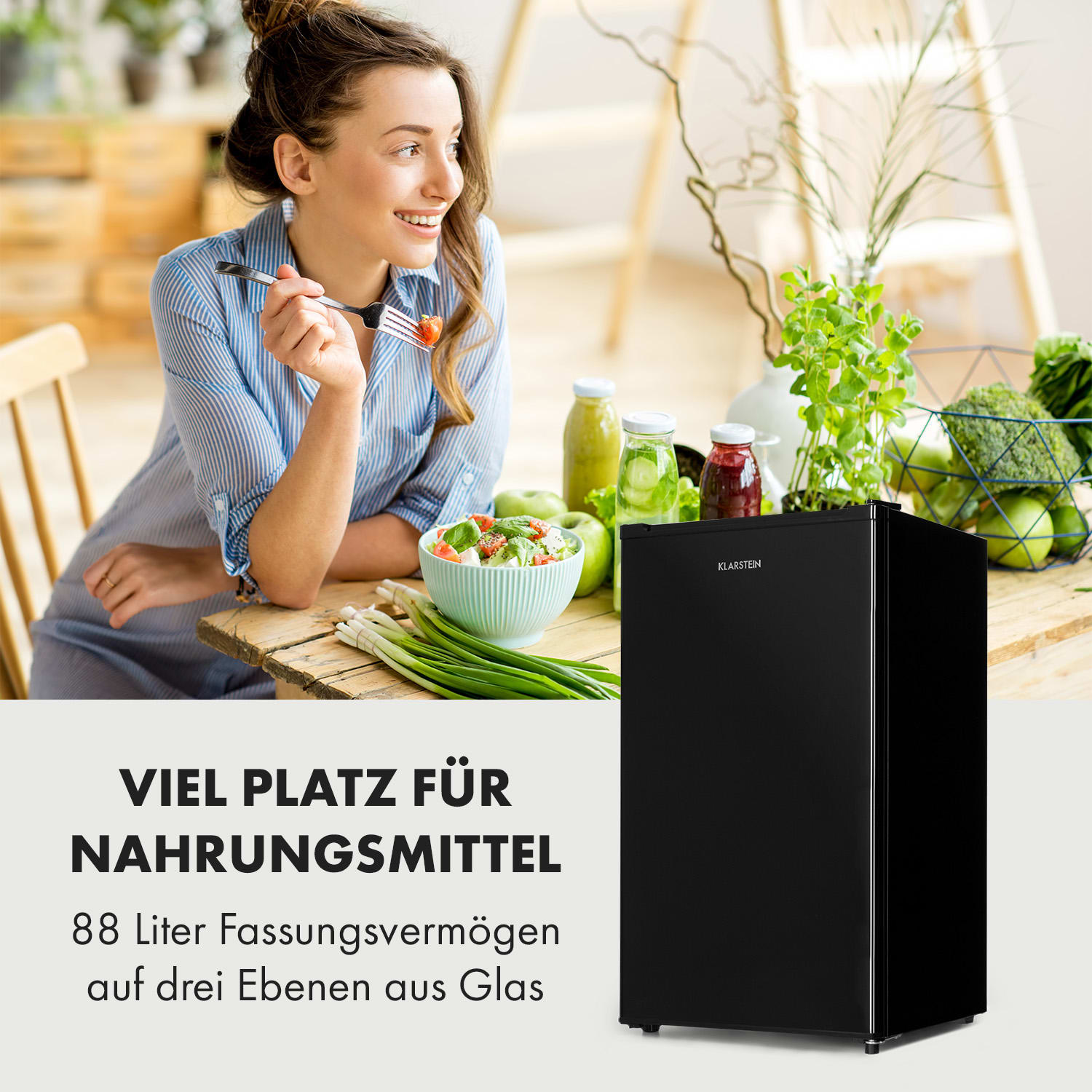 Hudson Kühlschrank 88 Liter Crisperfach Kompressor Schwarz