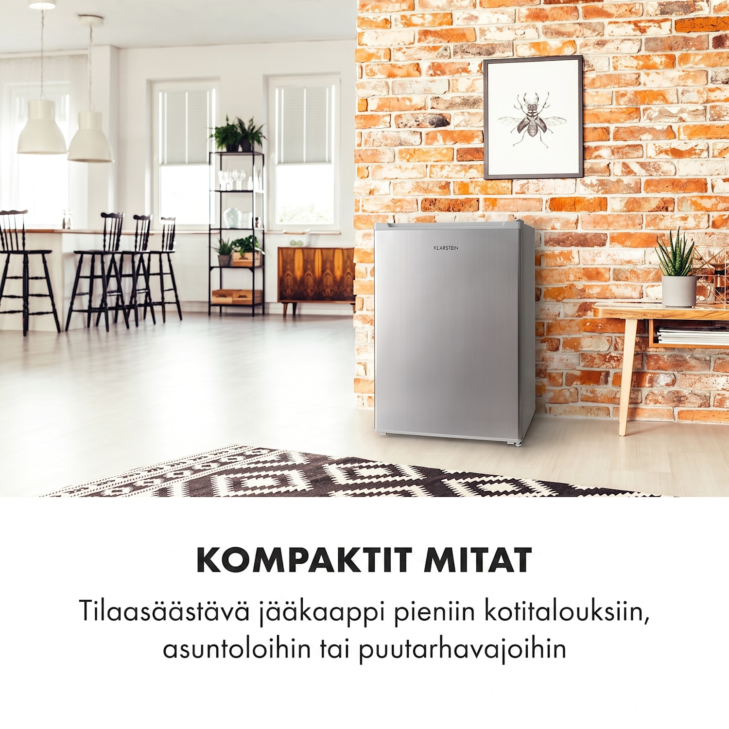 Delaware-jääkaappi 75 litraa 4 litran pakastelokero kompressori Hopea Metallinen