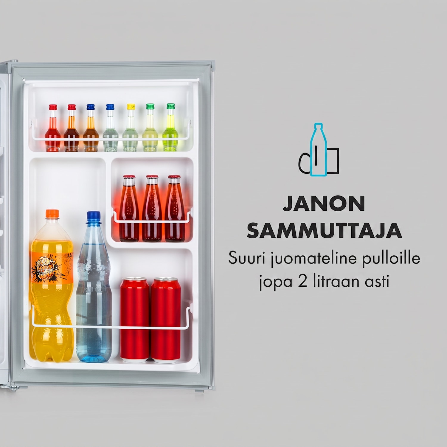 Delaware-jääkaappi 75 litraa 4 litran pakastelokero kompressori Hopea Metallinen