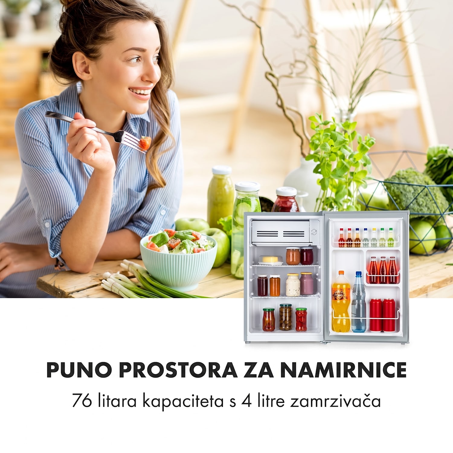 Delaware, hladnjak, E, 75 litara, 4-litarski odjeljak za zamrzavanje, kompresor, srebrni / sivi Srebrna metalik