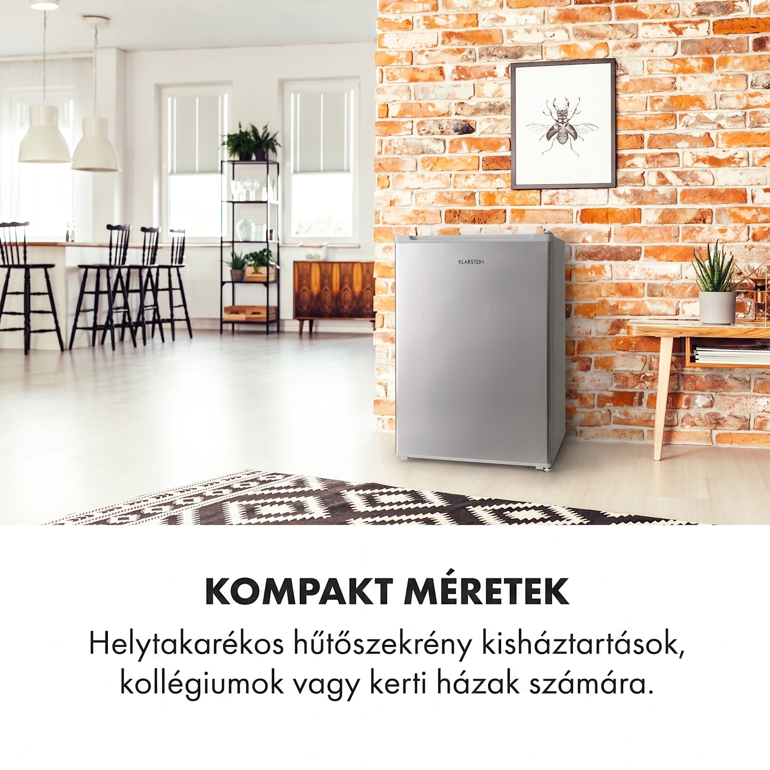 Delaware, hűtőszekrény, 75 liter, 4 liter fagyasztó, E energiahatékonysági osztály, kompresszió hűtés Ezüst metál