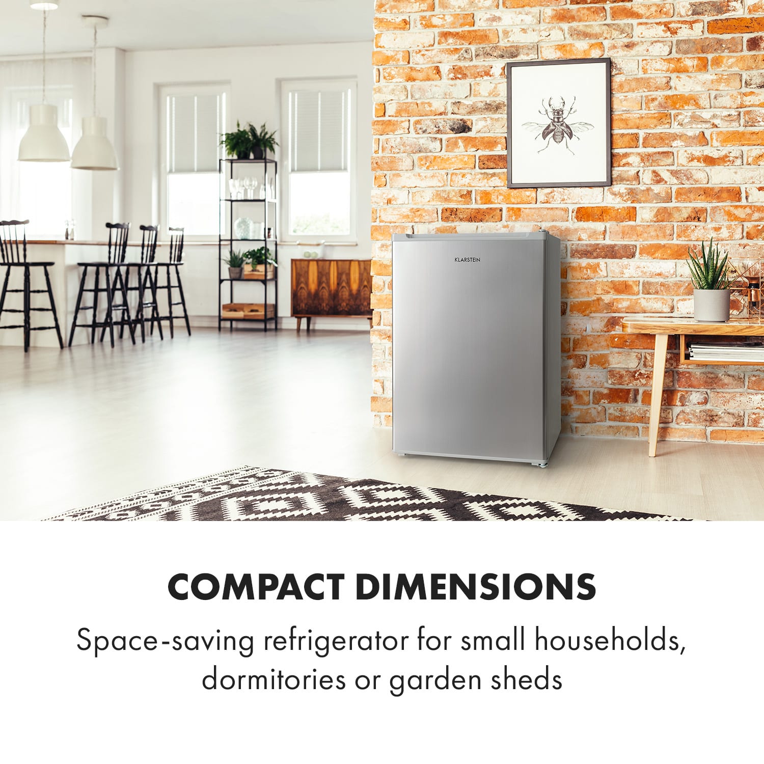 Delaware, hűtőszekrény, 75 liter, 4 liter fagyasztó, E energiahatékonysági osztály, kompresszió hűtés Ezüst metál