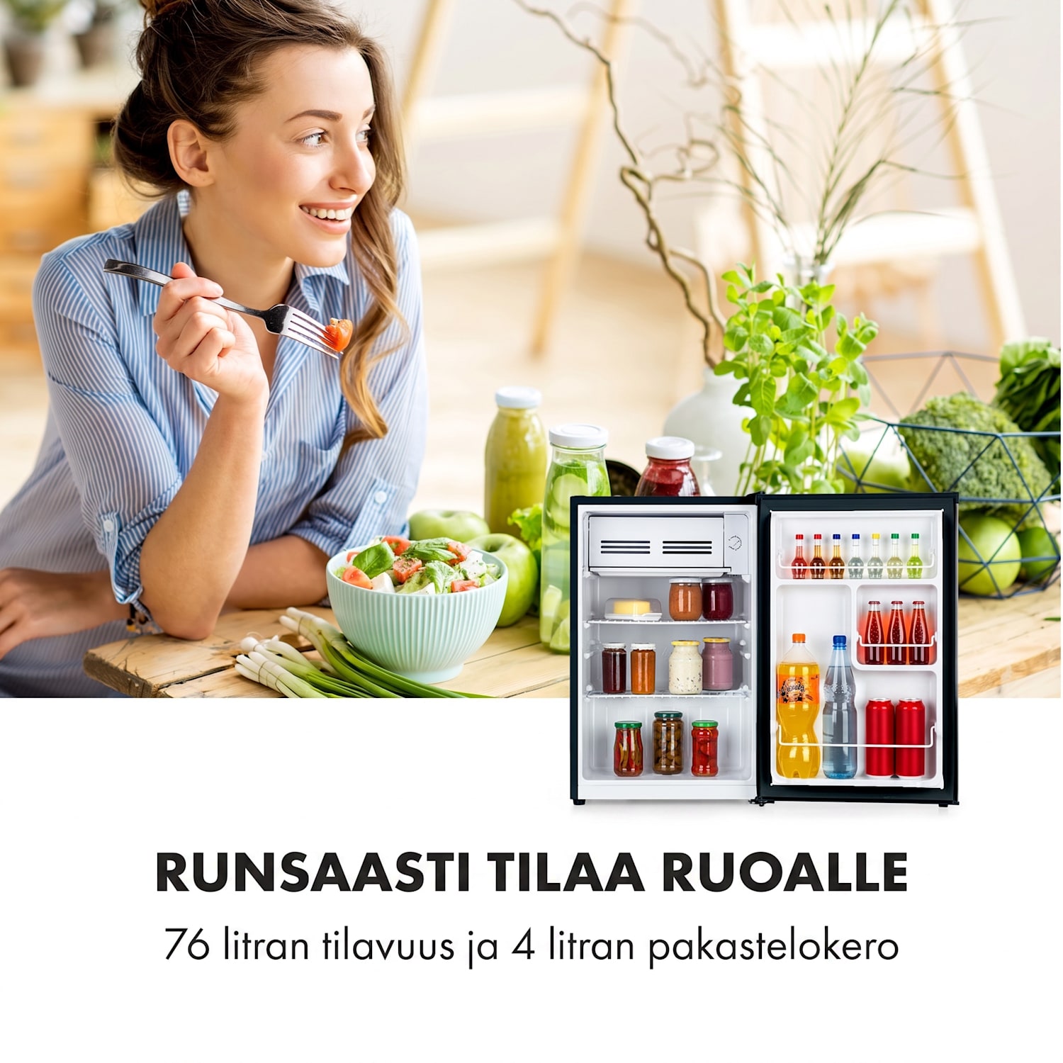 Delaware-jääkaappi 75 litraa 4 litran pakastelokero kompressori Musta