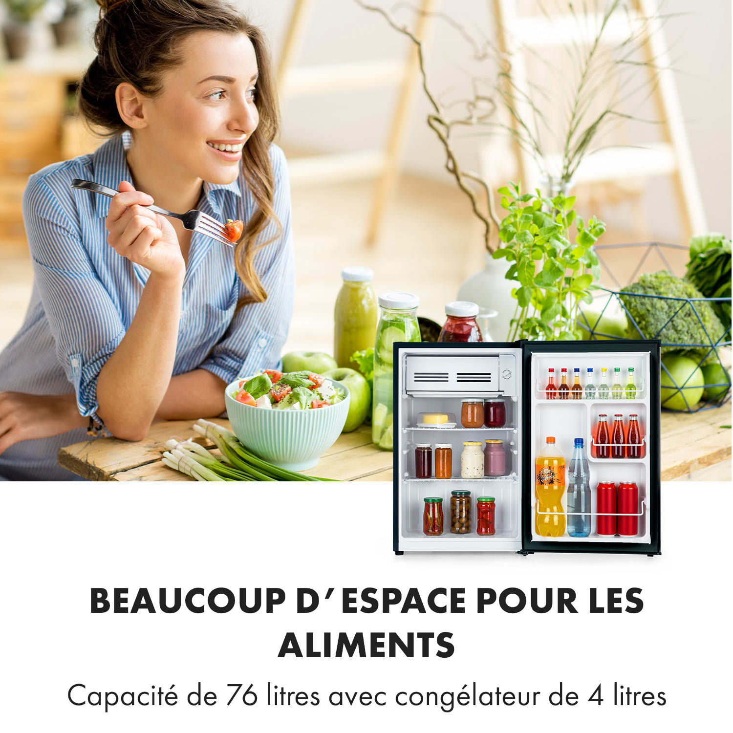 Réfrigérateur Delaware 75 litres Congélateur 4 litres Compression Noir