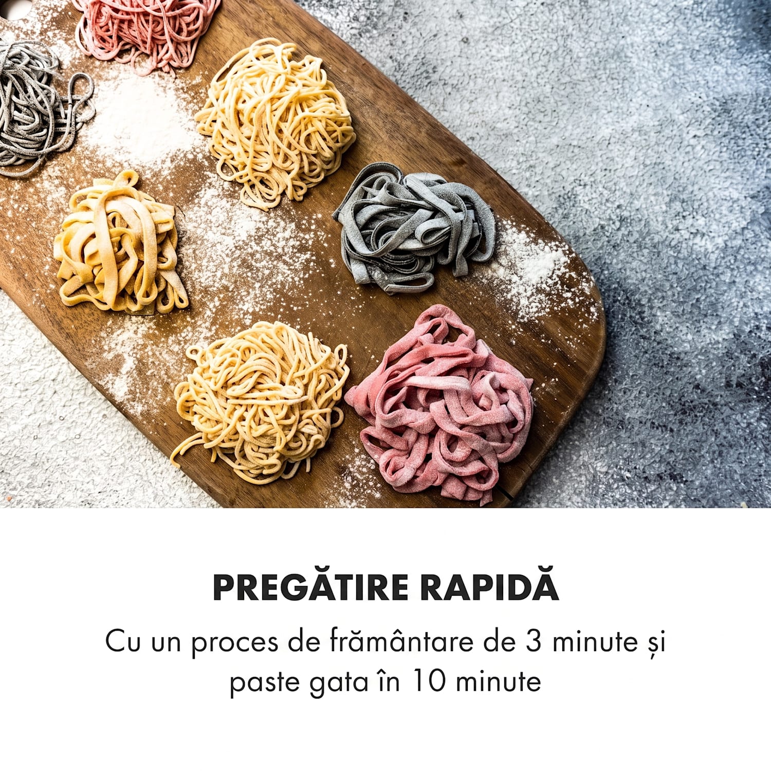 Pastamania, mașină de făcut paste, 260W, 7 accesorii, 500 g, 60dB, LED Negru