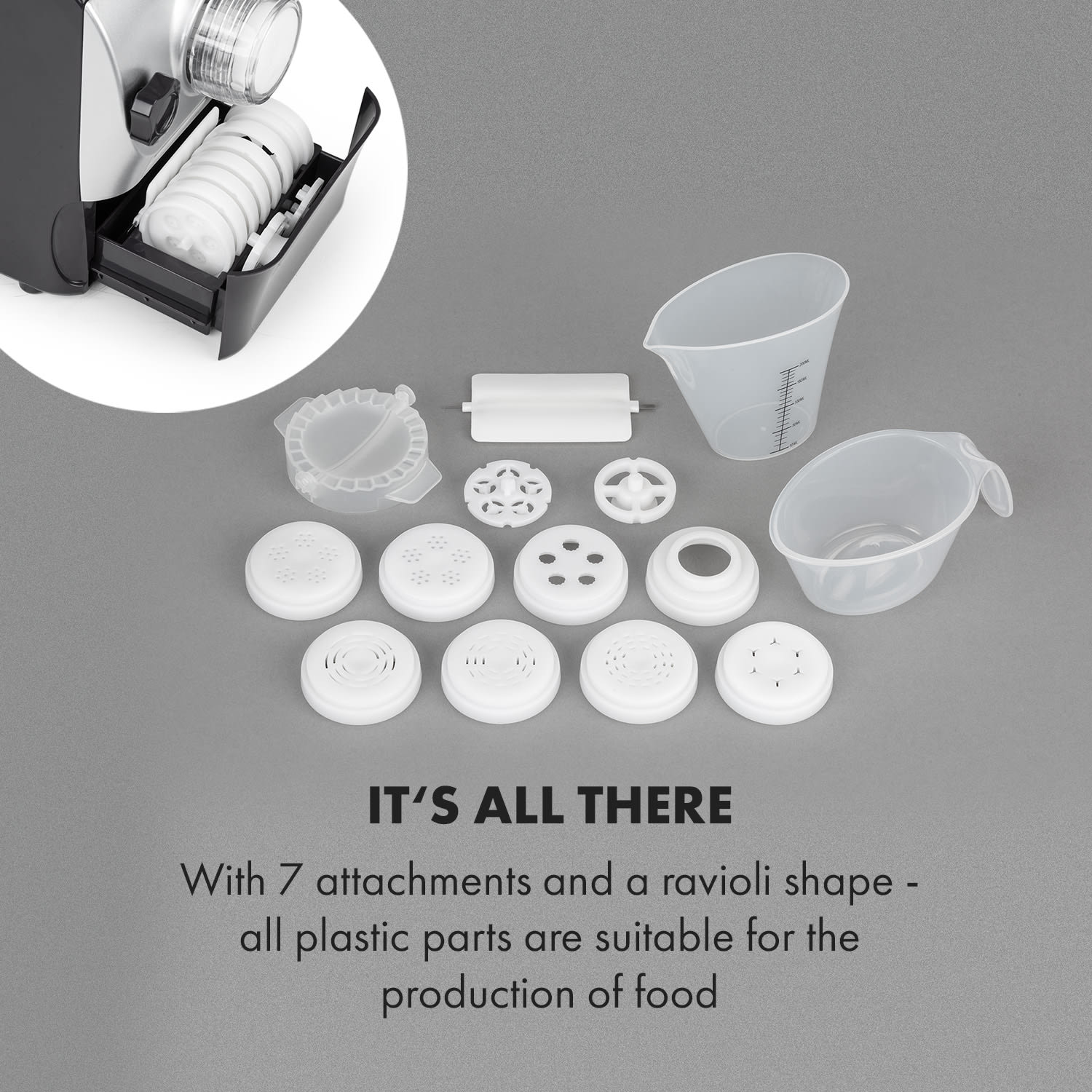 Pastamania, уред за правене на макарони, 260 W, 7 приставки, 500 g, 60 dB, LED Черно