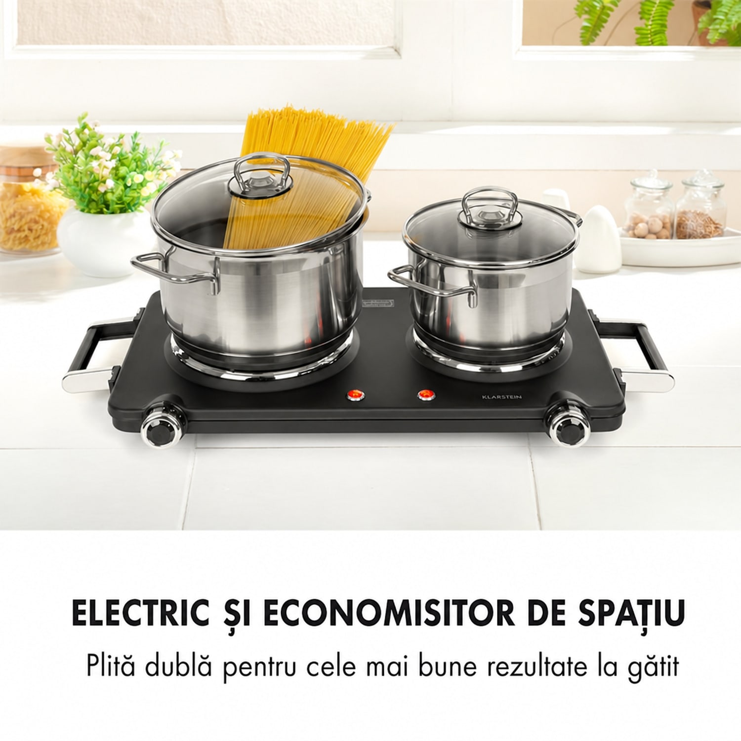 Cookorama, plită electrică dublă, 1900 – 2250 W, 150/180 mm Ø, 5 nivele, neagră Negru