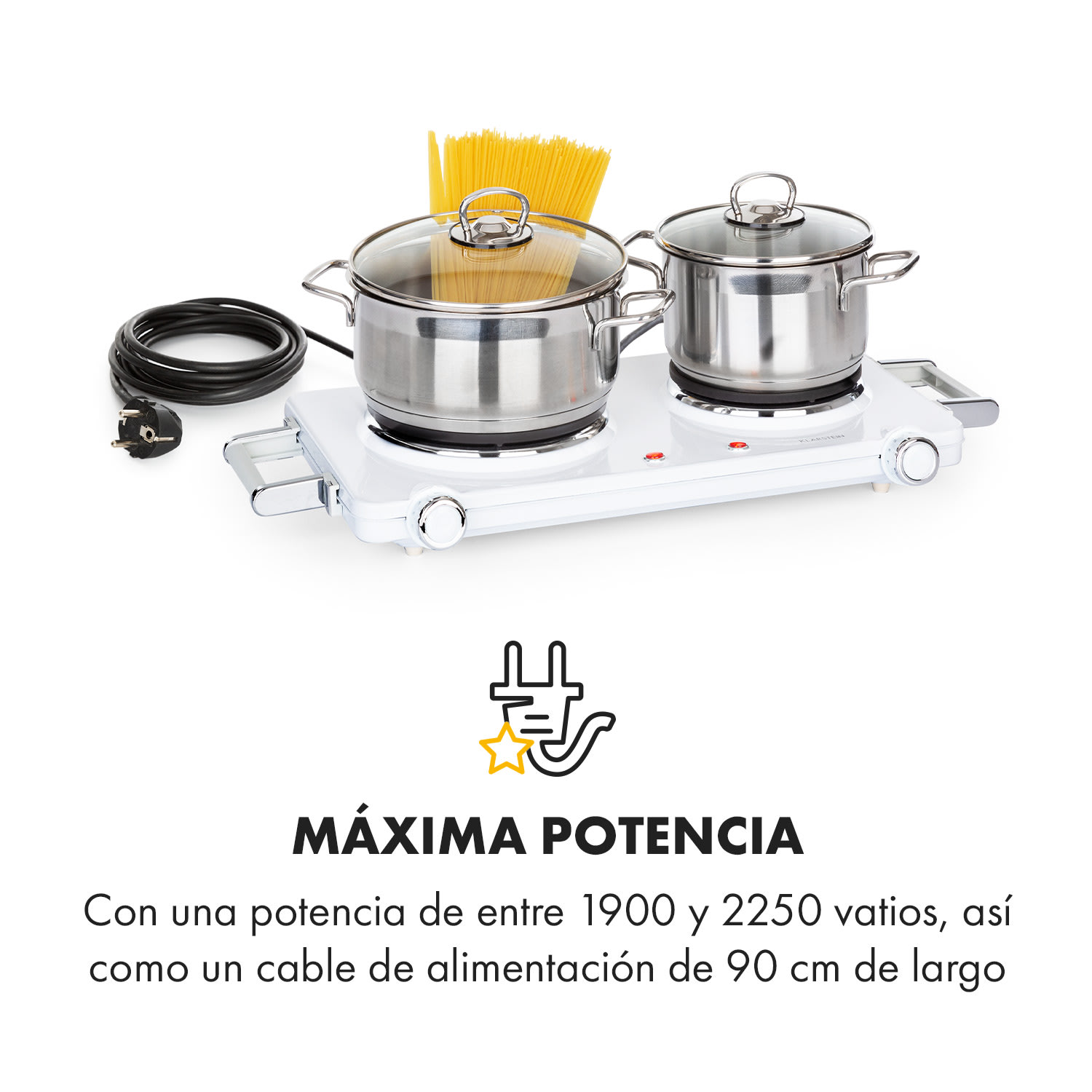 Cookorama Placa de cocción doble de 1900-2250 W 150/180 mm Ø 5 potencias Blanca Blanco