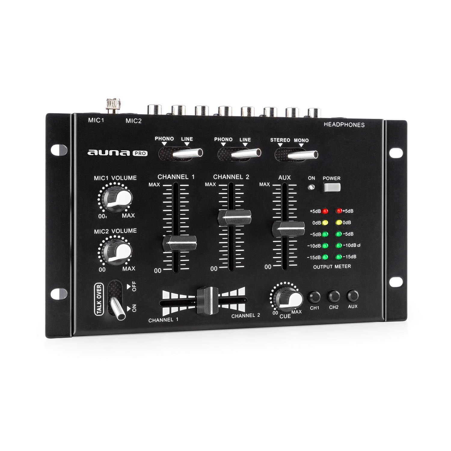 TMX-2211, MKII, DJ-Mixer, 3/2 канала, кросфейдър, talkover, стойка за стойка, черен 