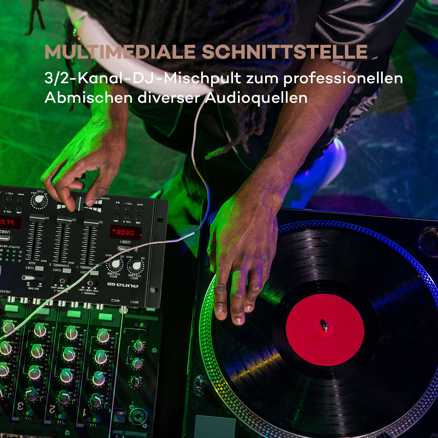 DJ-22BT MKII Mixer 3/2-Kanal-DJ-Mischpult BT 2xUSB Crossfader Talkover Schwarz