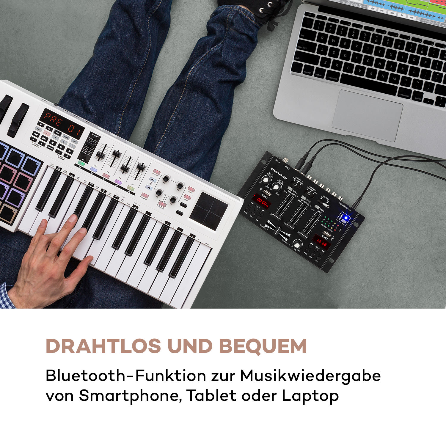 DJ-22BT MKII Mixer 3/2-Kanal-DJ-Mischpult BT 2xUSB Crossfader Talkover Schwarz