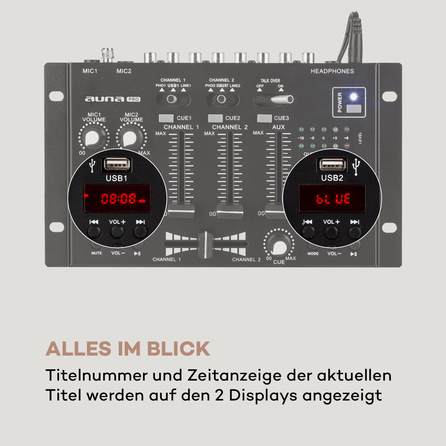 DJ-22BT MKII Mixer 3/2-Kanal-DJ-Mischpult BT 2xUSB Crossfader Talkover Schwarz