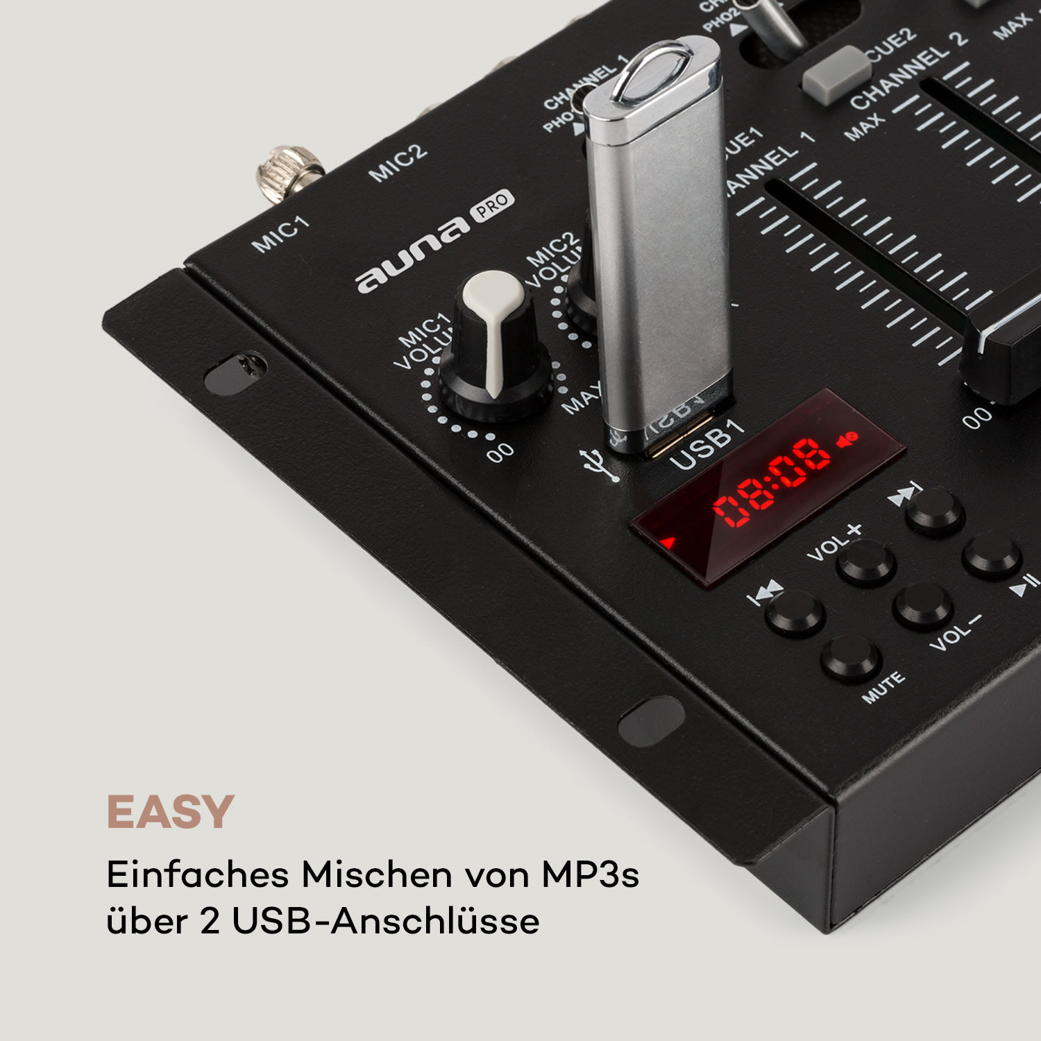 DJ-22BT MKII Mixer 3/2-Kanal-DJ-Mischpult BT 2xUSB Crossfader Talkover Schwarz
