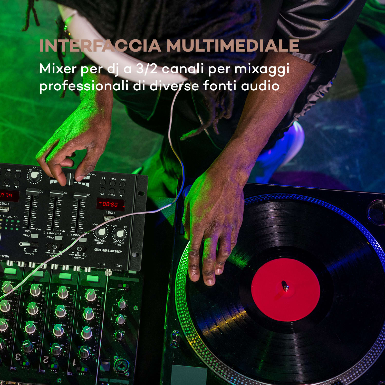 DJ-22BT MKII mixer consolle DJ 3/2 canali BT 2xUSB montaggio su rack nero Nero