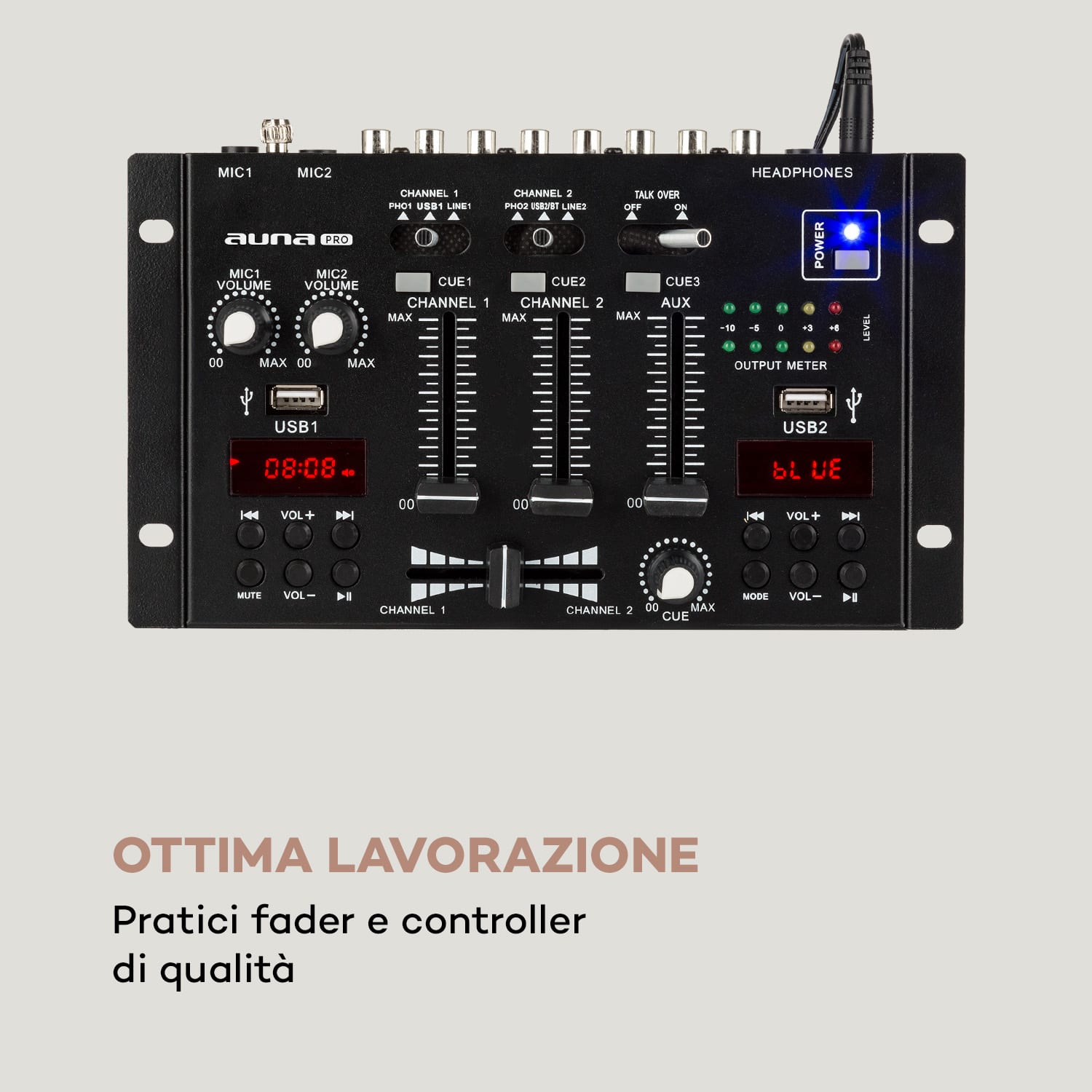 DJ-22BT MKII mixer consolle DJ 3/2 canali BT 2xUSB montaggio su rack nero Nero