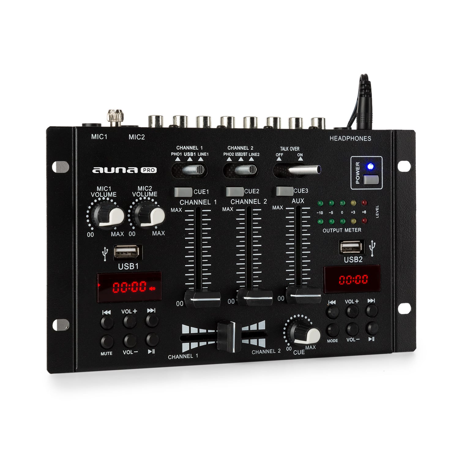 DJ-22BT MKII Mixer 3/2-Kanal-DJ-Mischpult BT 2xUSB Crossfader Talkover Schwarz