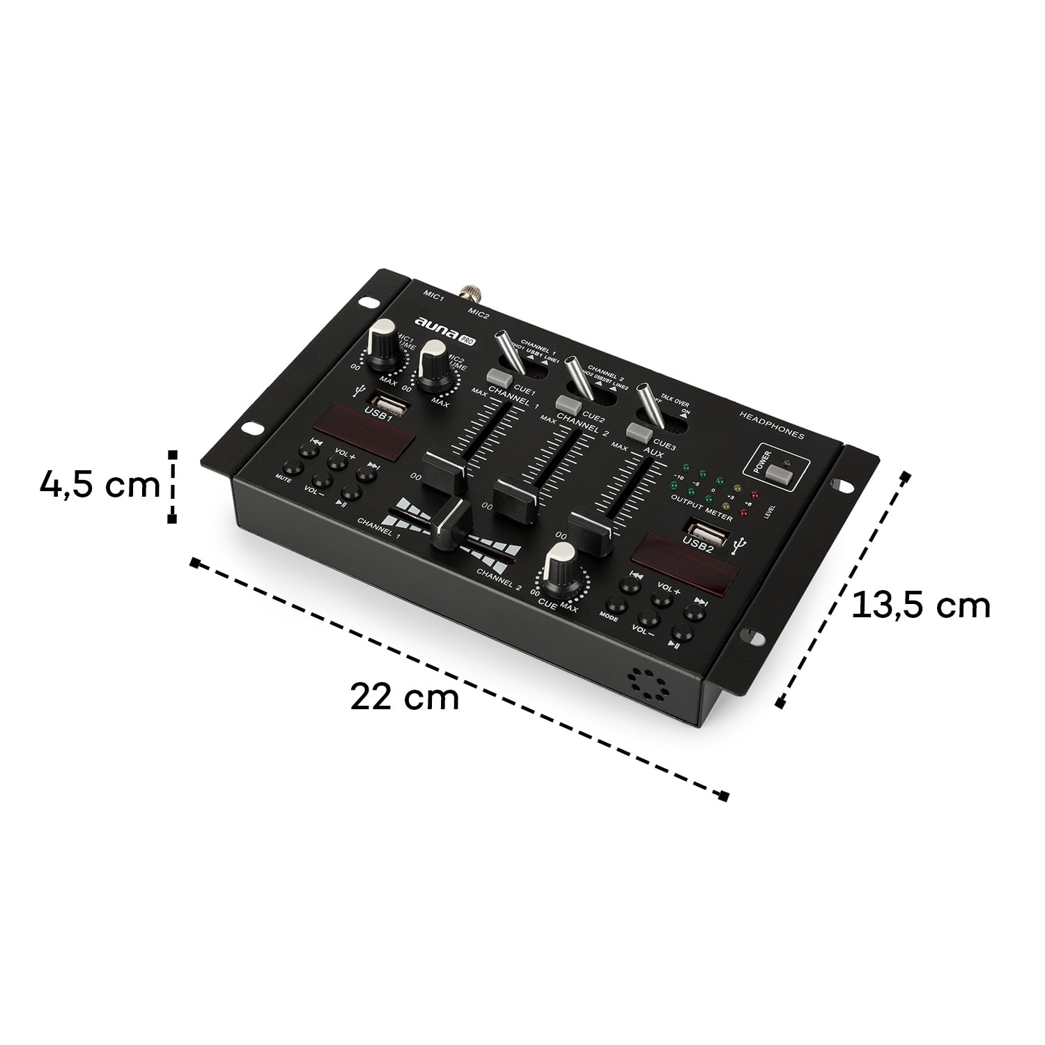 DJ-22BT MKII Mixer 3/2-Kanal-DJ-Mischpult BT 2xUSB Crossfader Talkover Schwarz