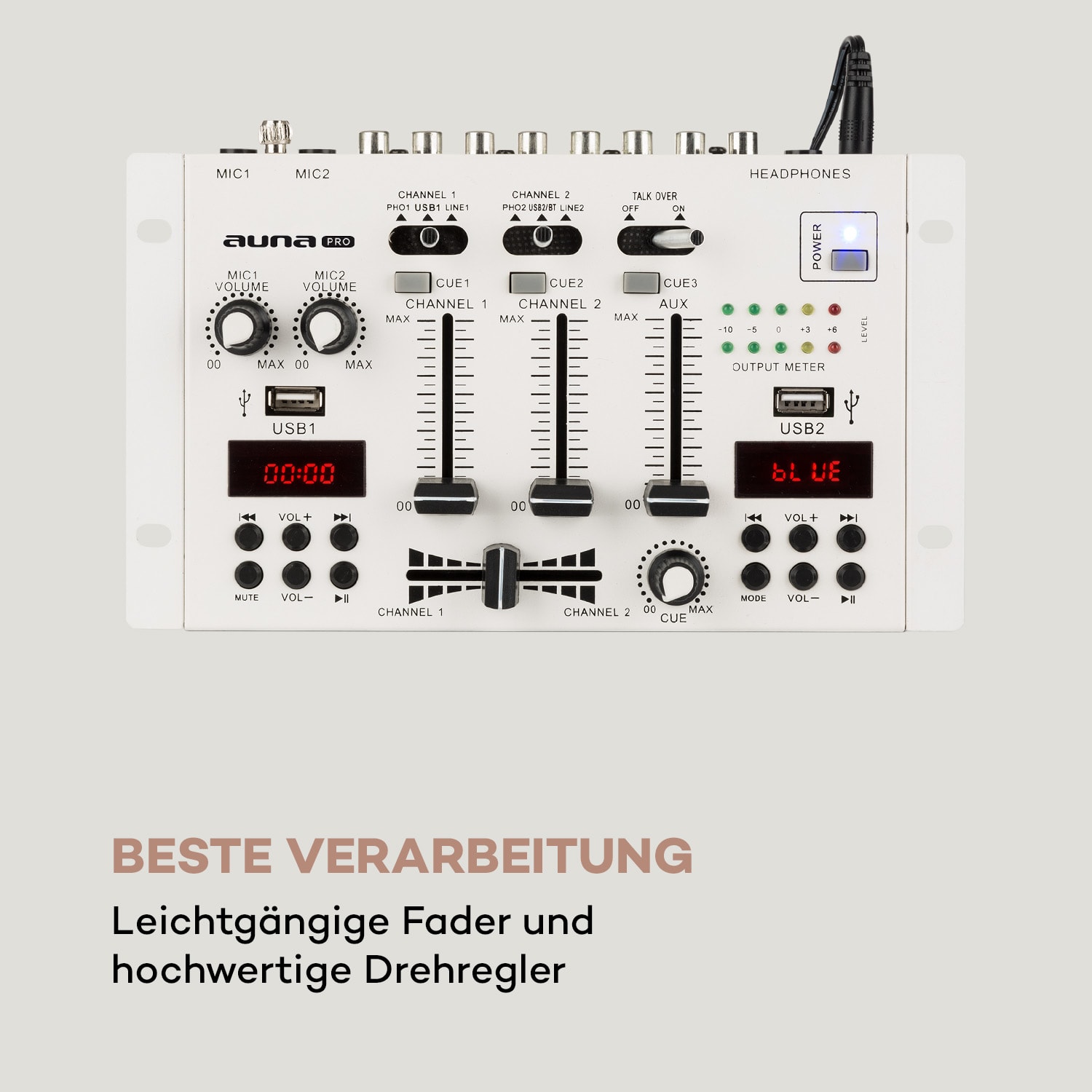 DJ-22BT MKII Mixer 3/2-Kanal-DJ-Mischpult BT 2xUSB Rack-Einbau weiß Weiß