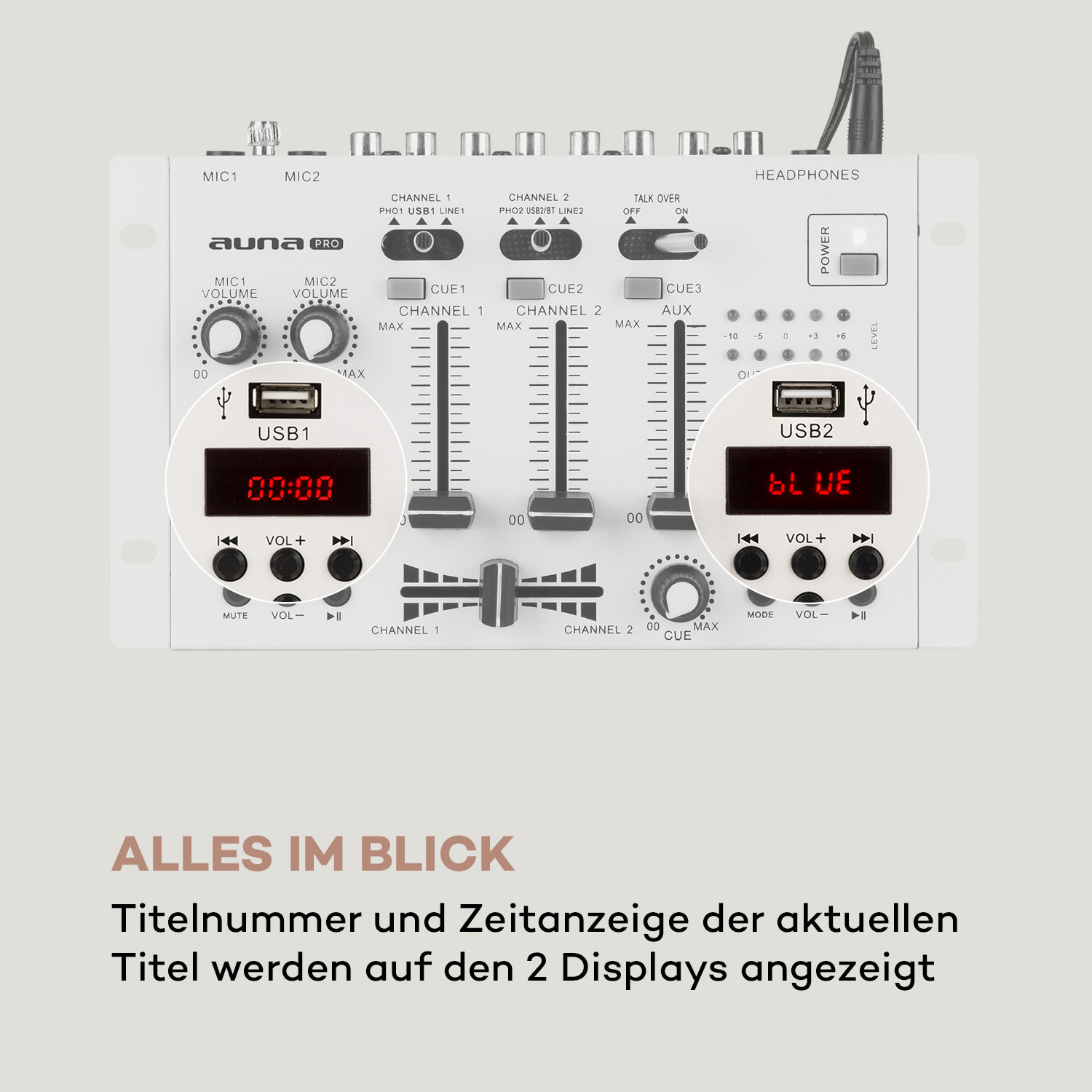 DJ-22BT MKII Mixer 3/2-Kanal-DJ-Mischpult BT 2xUSB Rack-Einbau weiß Weiß