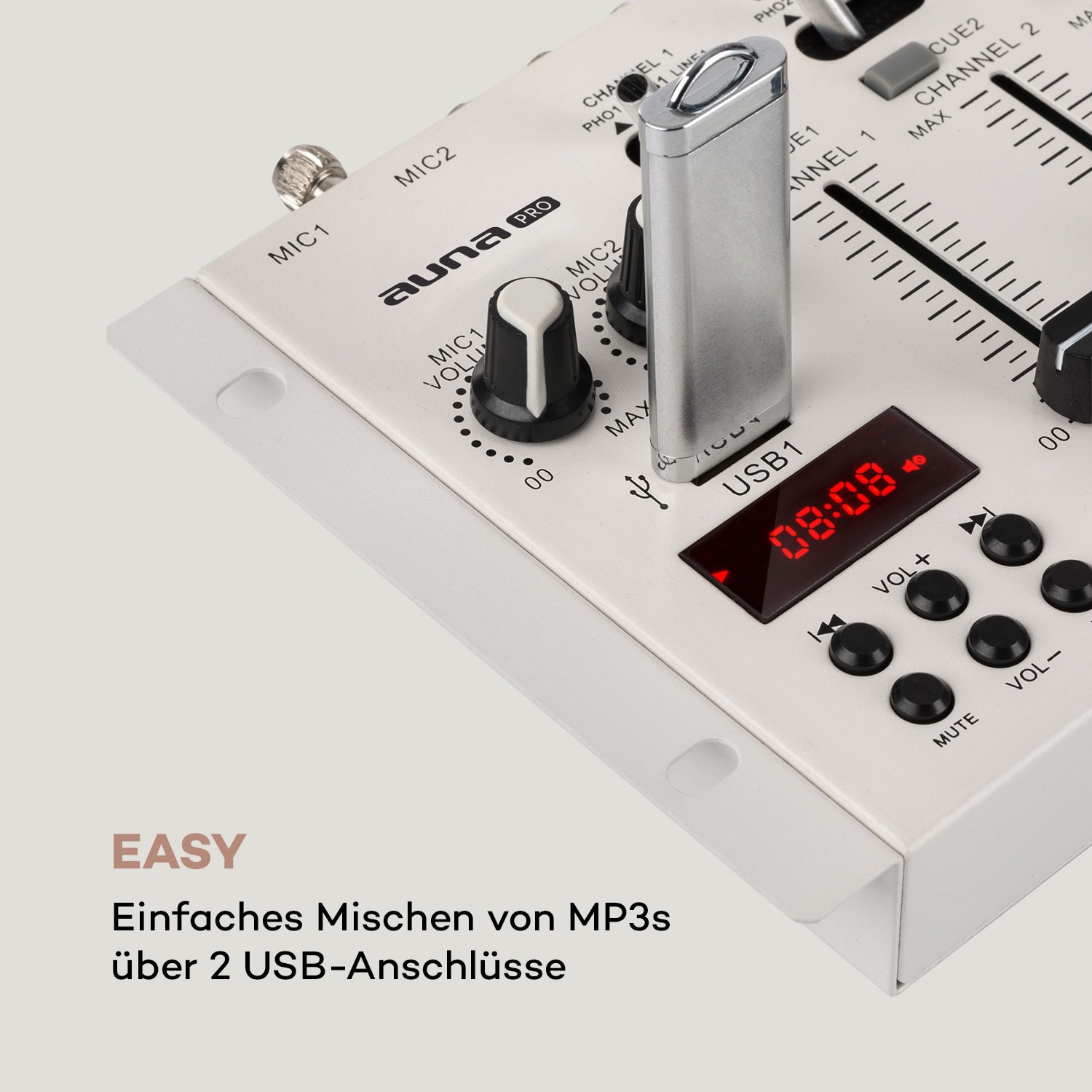 DJ-22BT MKII Mixer 3/2-Kanal-DJ-Mischpult BT 2xUSB Rack-Einbau weiß Weiß