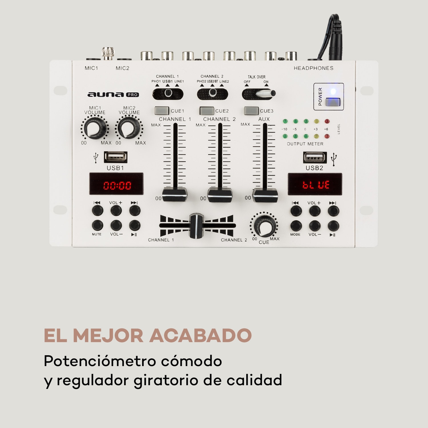 DJ-22BT MKII Consola de mezcla DJ 3/2 Canales BT 2xUSB montaje en rack blanco Blanco