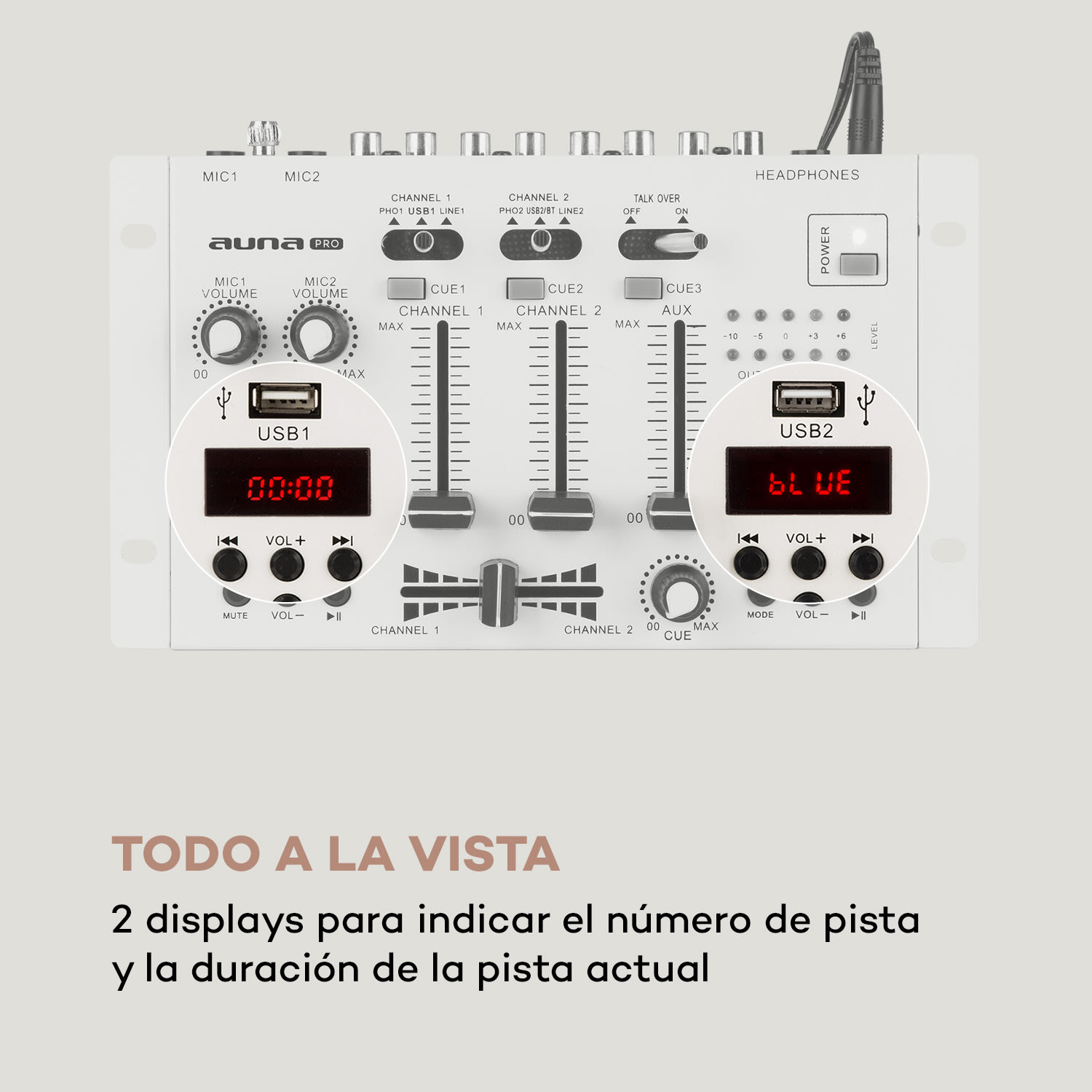 DJ-22BT MKII Consola de mezcla DJ 3/2 Canales BT 2xUSB montaje en rack blanco Blanco