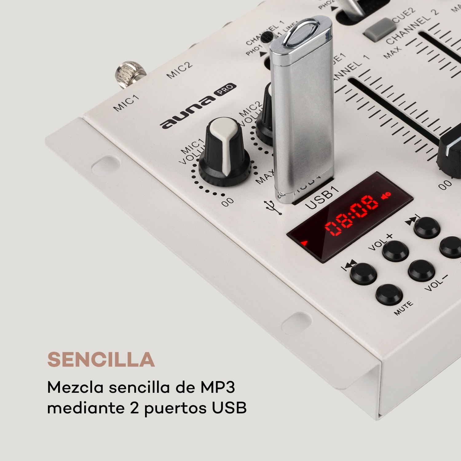 DJ-22BT MKII Consola de mezcla DJ 3/2 Canales BT 2xUSB montaje en rack blanco Blanco