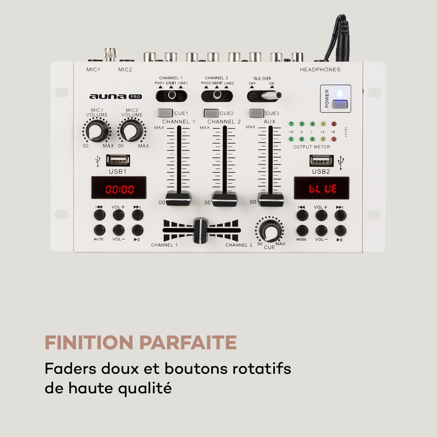 DJ-22BT MKII Table de mixage pour DJ 3/2 canaux BT 2x USB compatible rack blanche Blanc