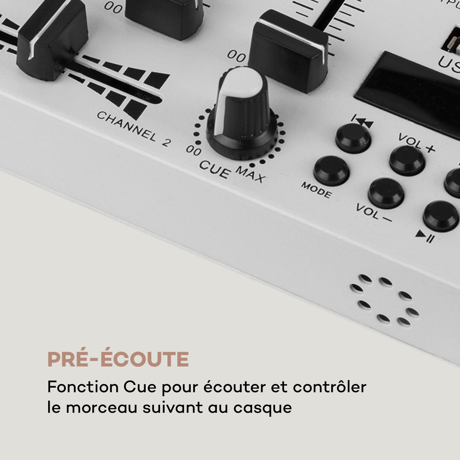 DJ-22BT MKII Table de mixage pour DJ 3/2 canaux BT 2x USB compatible rack blanche Blanc