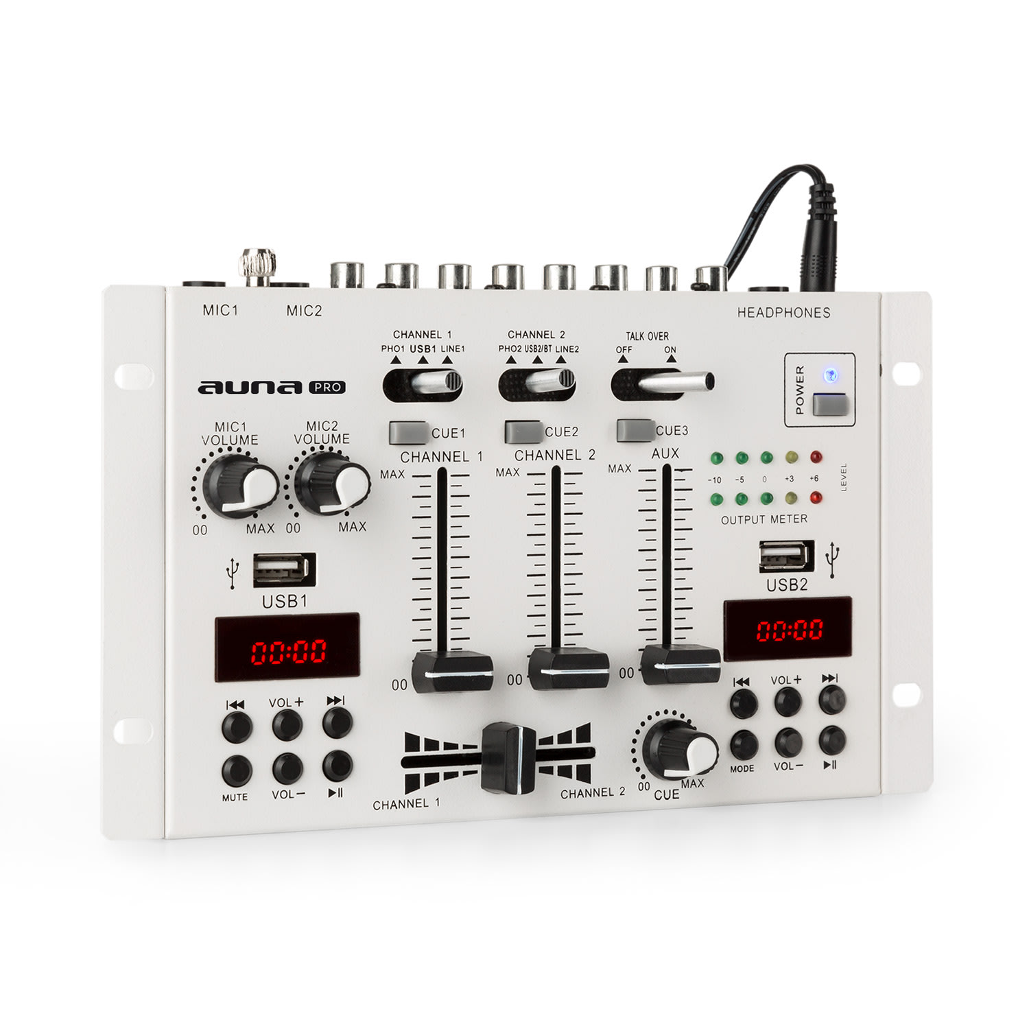 DJ-22BT MKII Mixer 3/2-Kanal-DJ-Mischpult BT 2xUSB Rack-Einbau weiß Weiß
