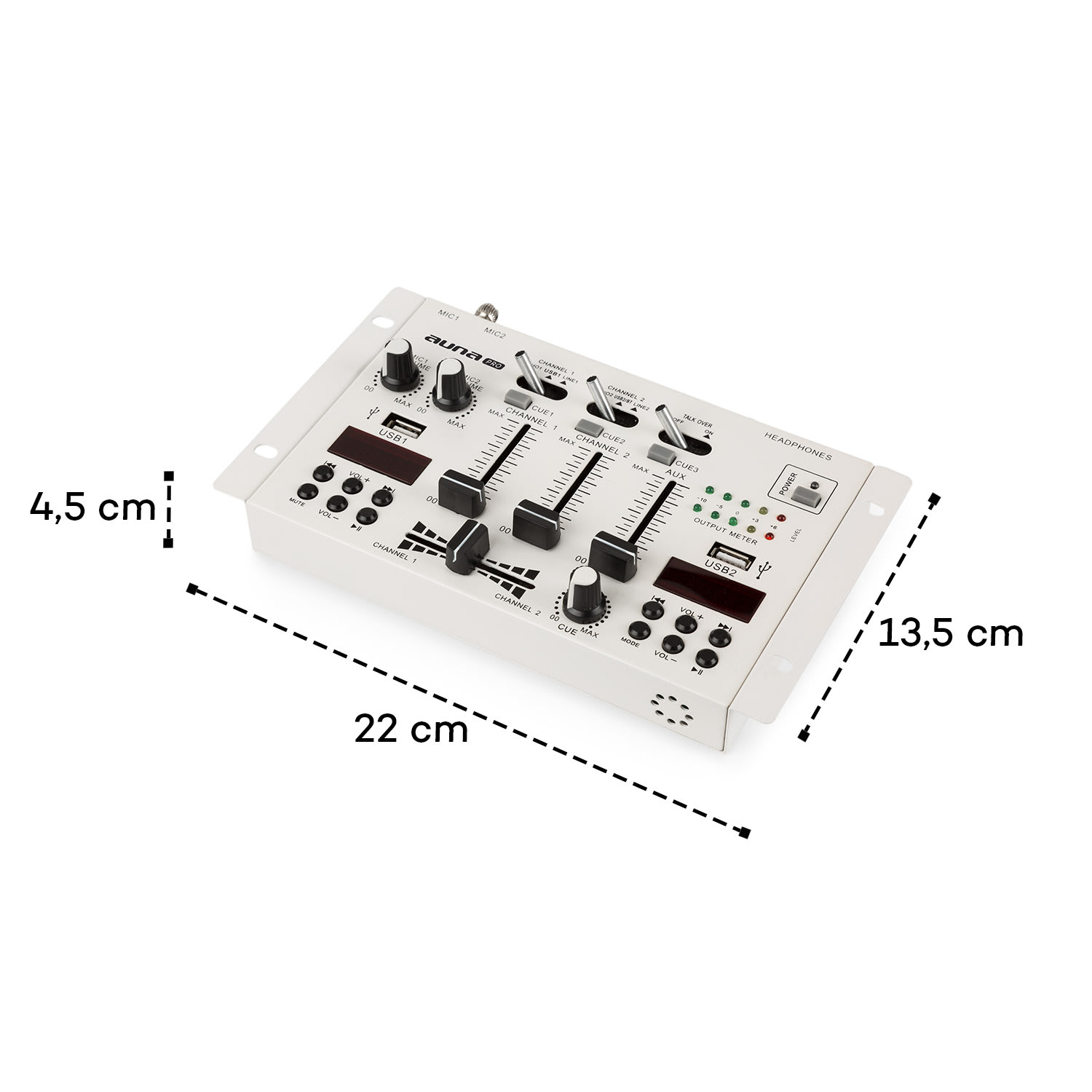 DJ-22BT MKII Mixer 3/2-Kanal-DJ-Mischpult BT 2xUSB Rack-Einbau weiß Weiß