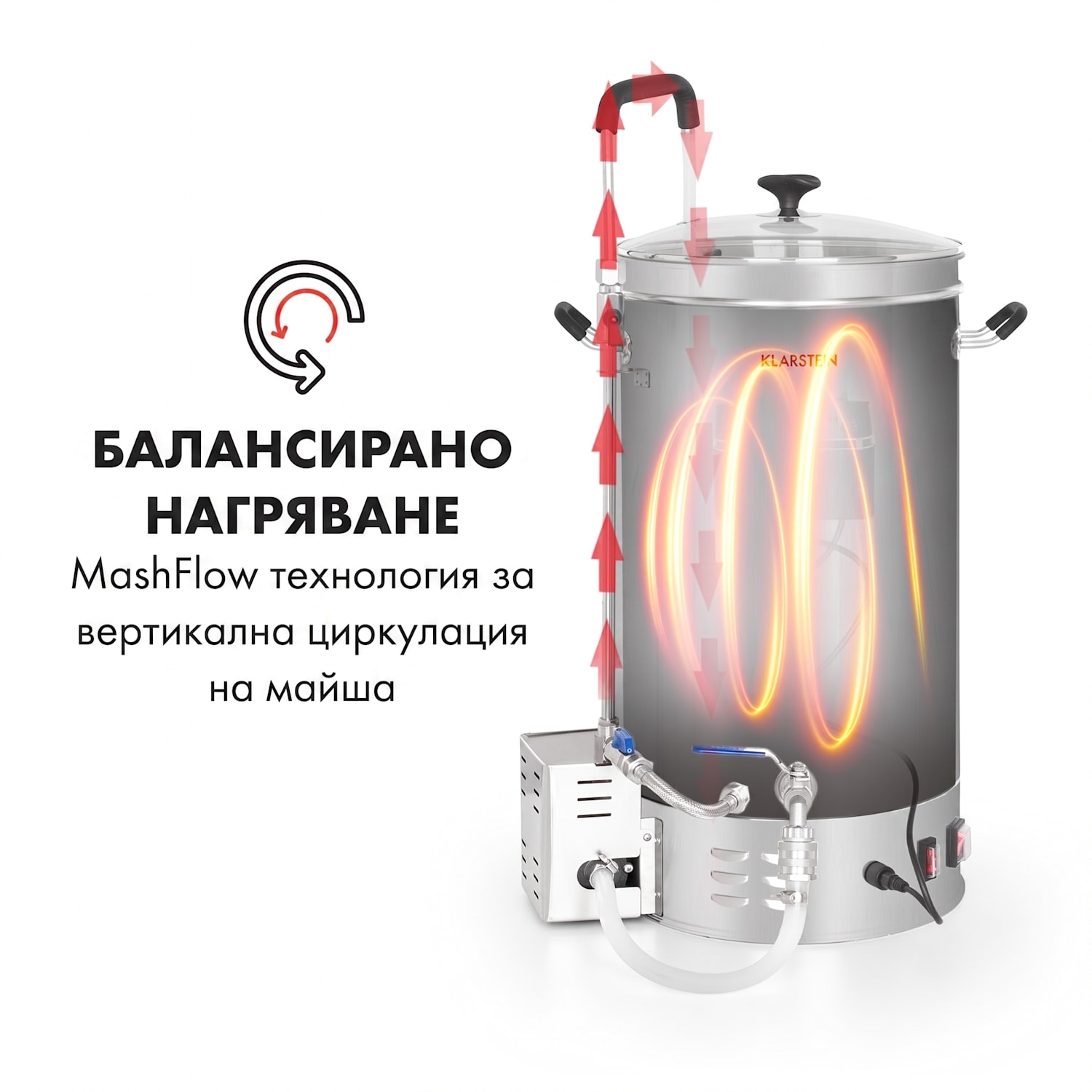 Brauheld Pro, малцов котел, 2500 W, 30 l, 30 - 100 ° C, циркулационна помпа, неръждаема стомана 30 L