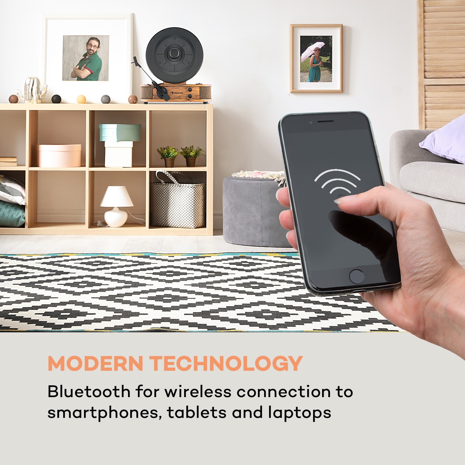 Verticalo SE, gramofon retro, USB, Bluetooth, wyjście liniowe, drewno Z bluetooth