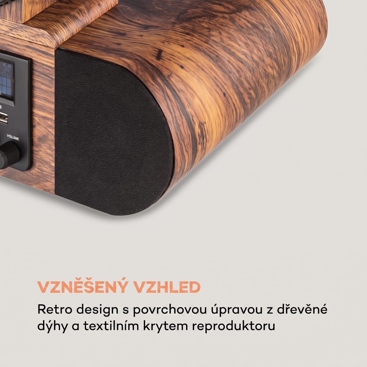 Verticalo, SE DAB, retro gramofon, DAB+, FM tuner, USB, BT, AUX, dřevo S bluetooth DAB + a FM tunerem