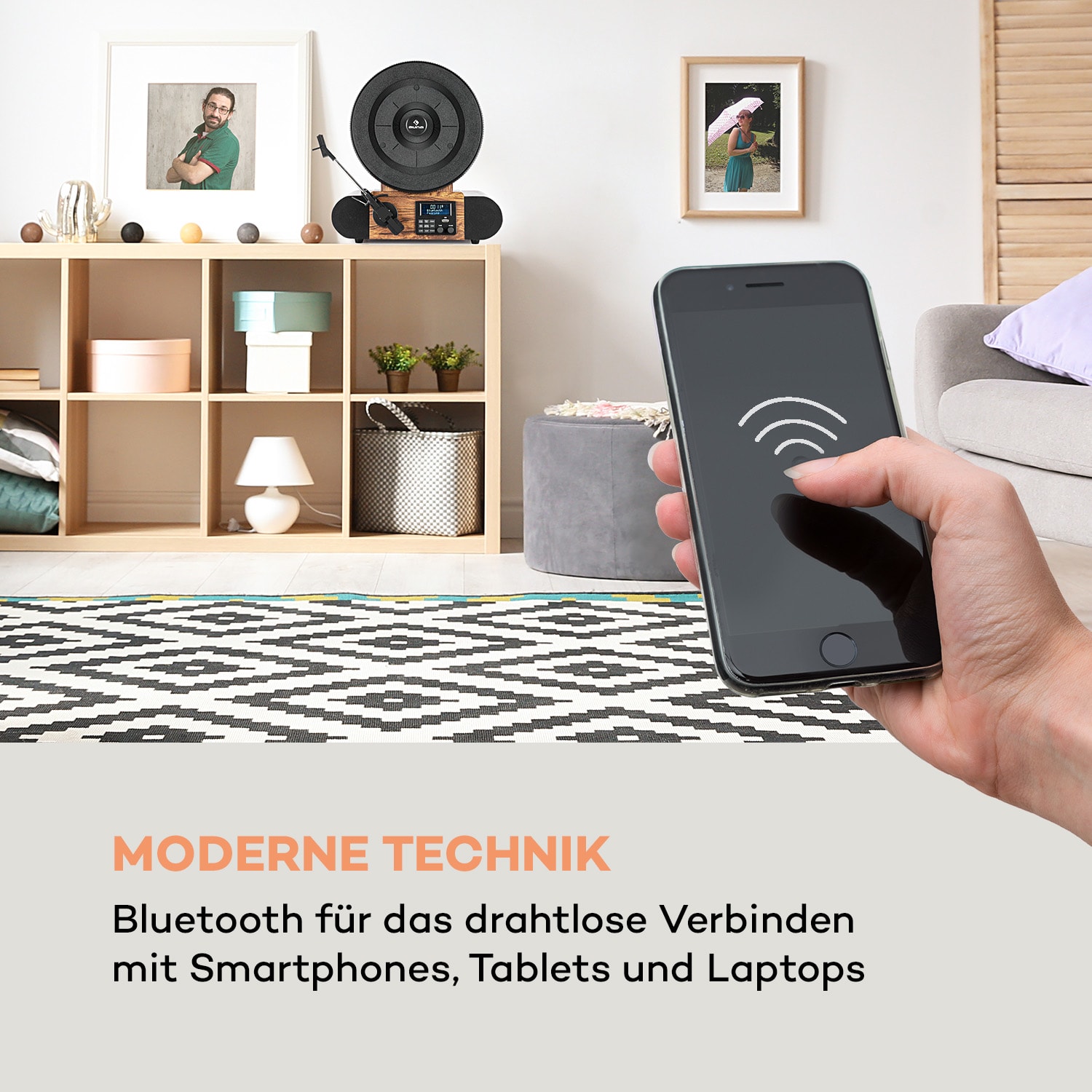 Verticalo SE DAB Retro-Plattenspieler DAB+ UKW-Tuner USB BT AUX holz Mit Bluetooth, DAB+ und UKW-Tuner