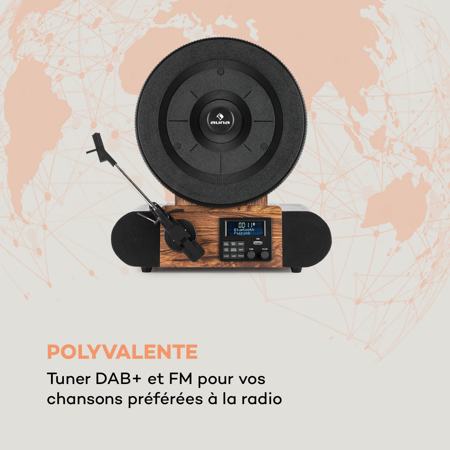 Verticalo SE DAB Platine vinyle rétro tuner numérique DAB USB Bluetooth Boi Avec Bluetooth, DAB+ et radio FM