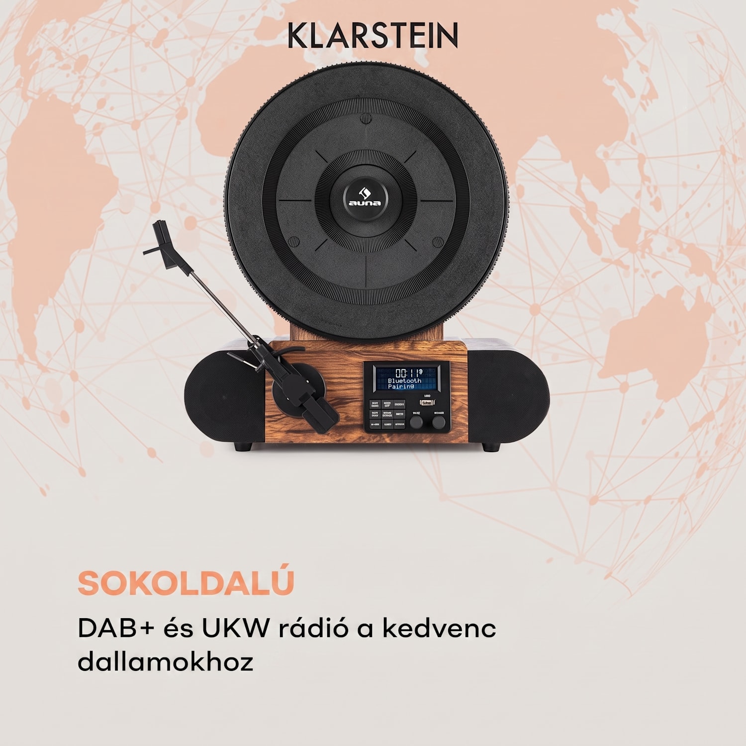 Verticalo SE DAB, retró lemezlejátszó, DAB+, FM tuner, USB, BT, AUX, fa Bluetooth DAB + és FM tunerrel