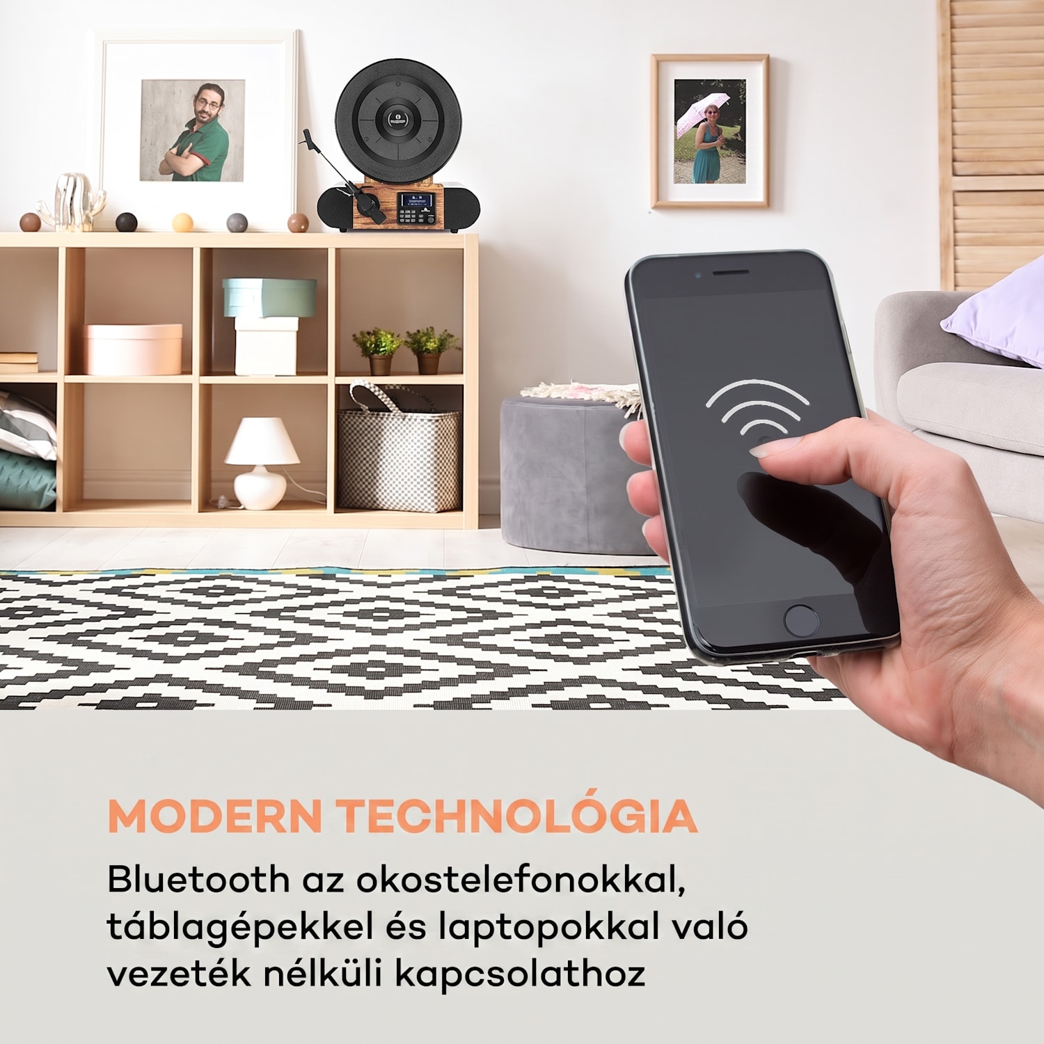 Verticalo SE DAB, retró lemezlejátszó, DAB+, FM tuner, USB, BT, AUX, fa Bluetooth DAB + és FM tunerrel