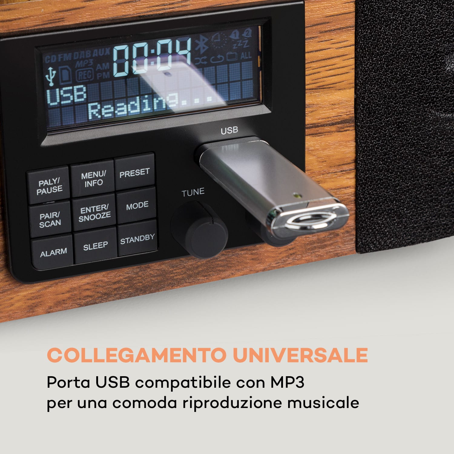 Verticalo SE DAB Giradischi Rétro DAB+ FM USB BT AUX legno Con bluetooth, sintonizzatore DAB+ e FM