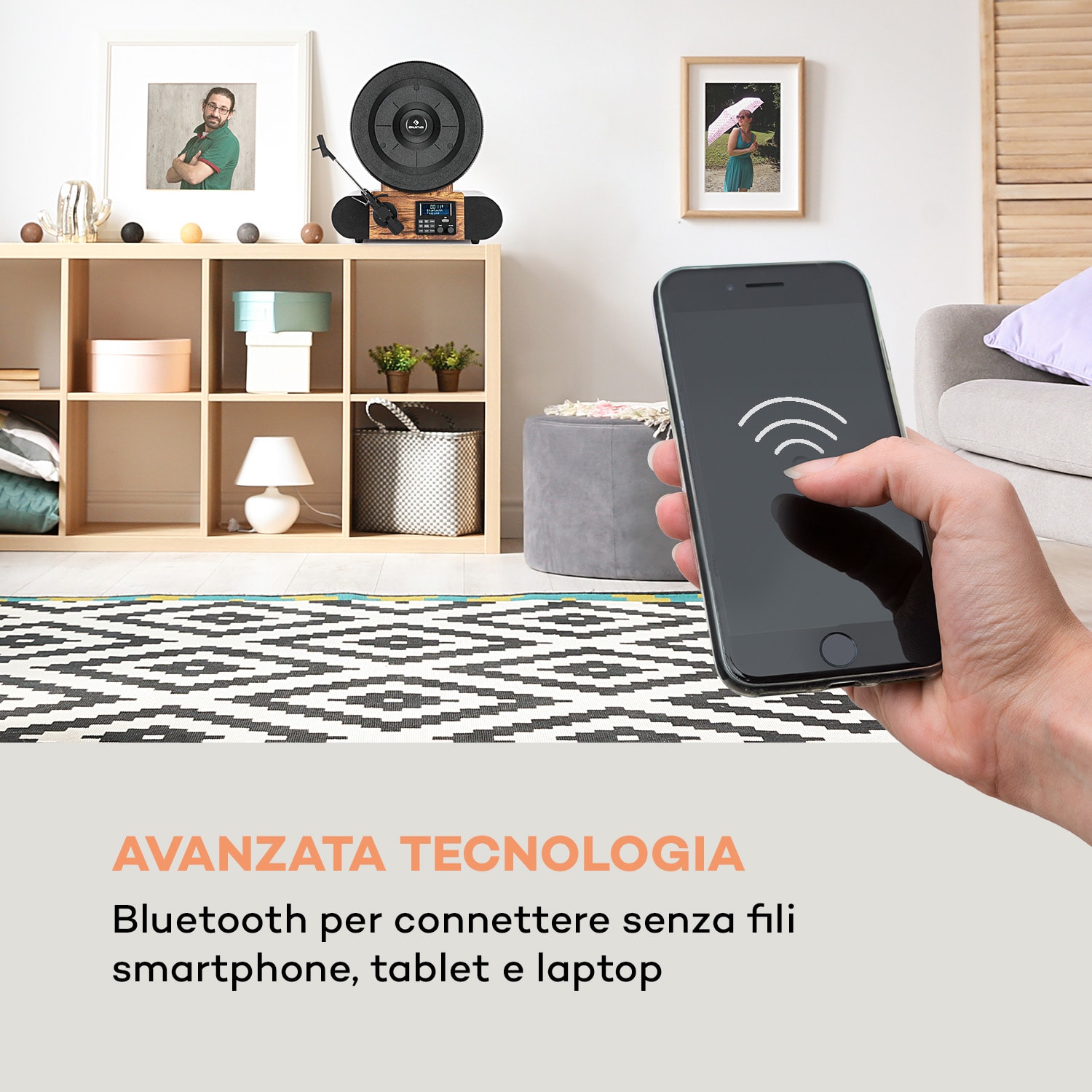 Verticalo SE DAB Giradischi Rétro DAB+ FM USB BT AUX legno Con bluetooth, sintonizzatore DAB+ e FM