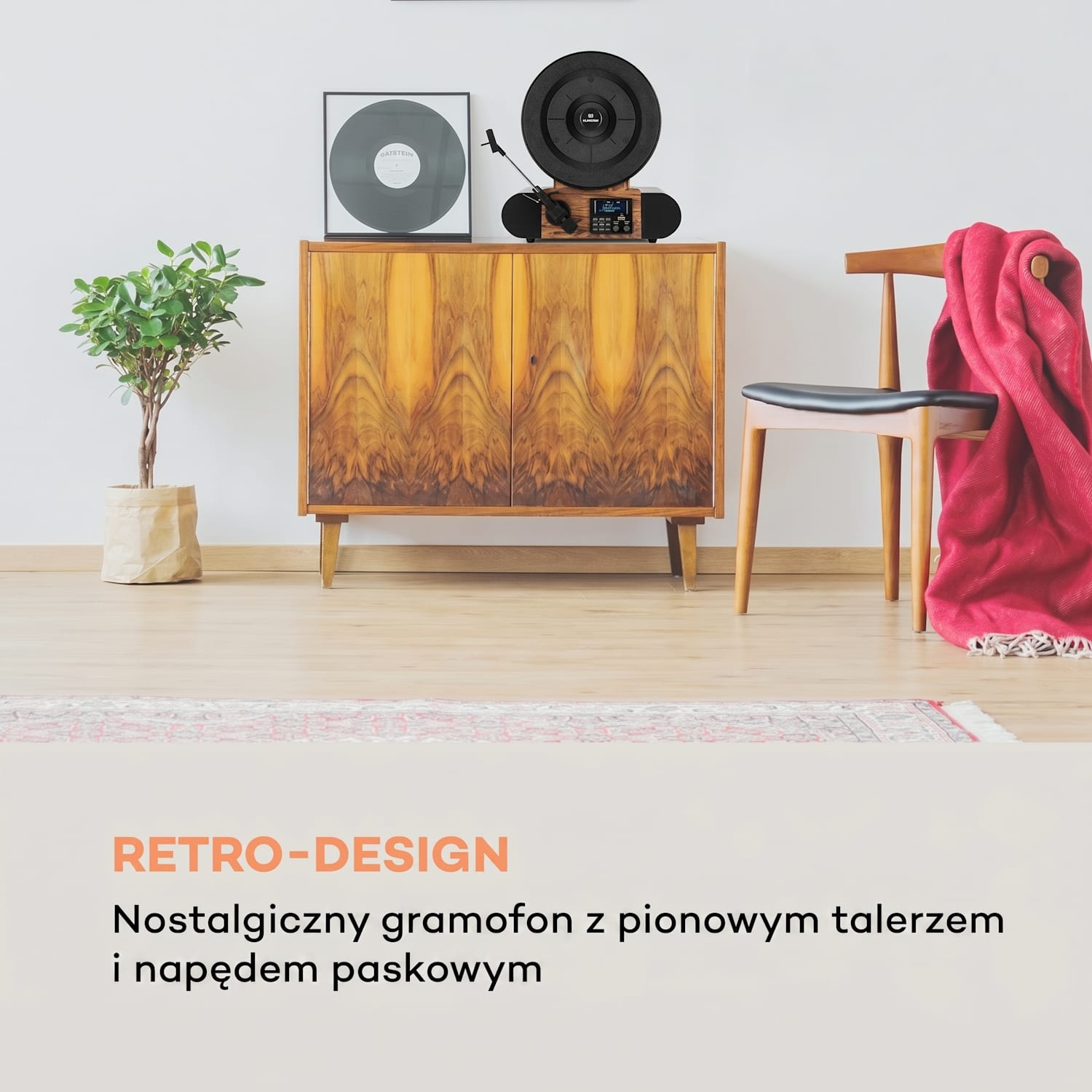 Verticalo SE DAB, gramofon retro, DAB+, tuner UKF, USB, Bluetooth, AUX, drewno Z bluetooth DAB + i tunerem FM