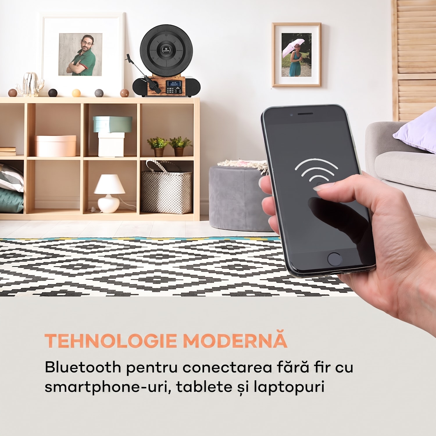 Verticalo SE DAB, gramofon retro, DAB+, tuner FM, USB, BT, AUX, lemn Cu bluetooth DAB+ și tuner FM